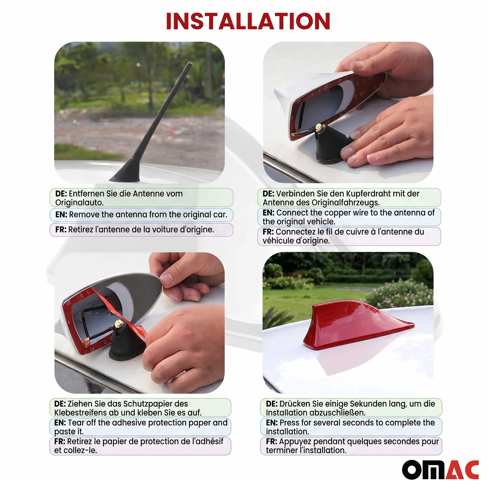 Antenne de toit Universelle Aileron Requin pour voiture Radio AM/FM Rouge - Image 3