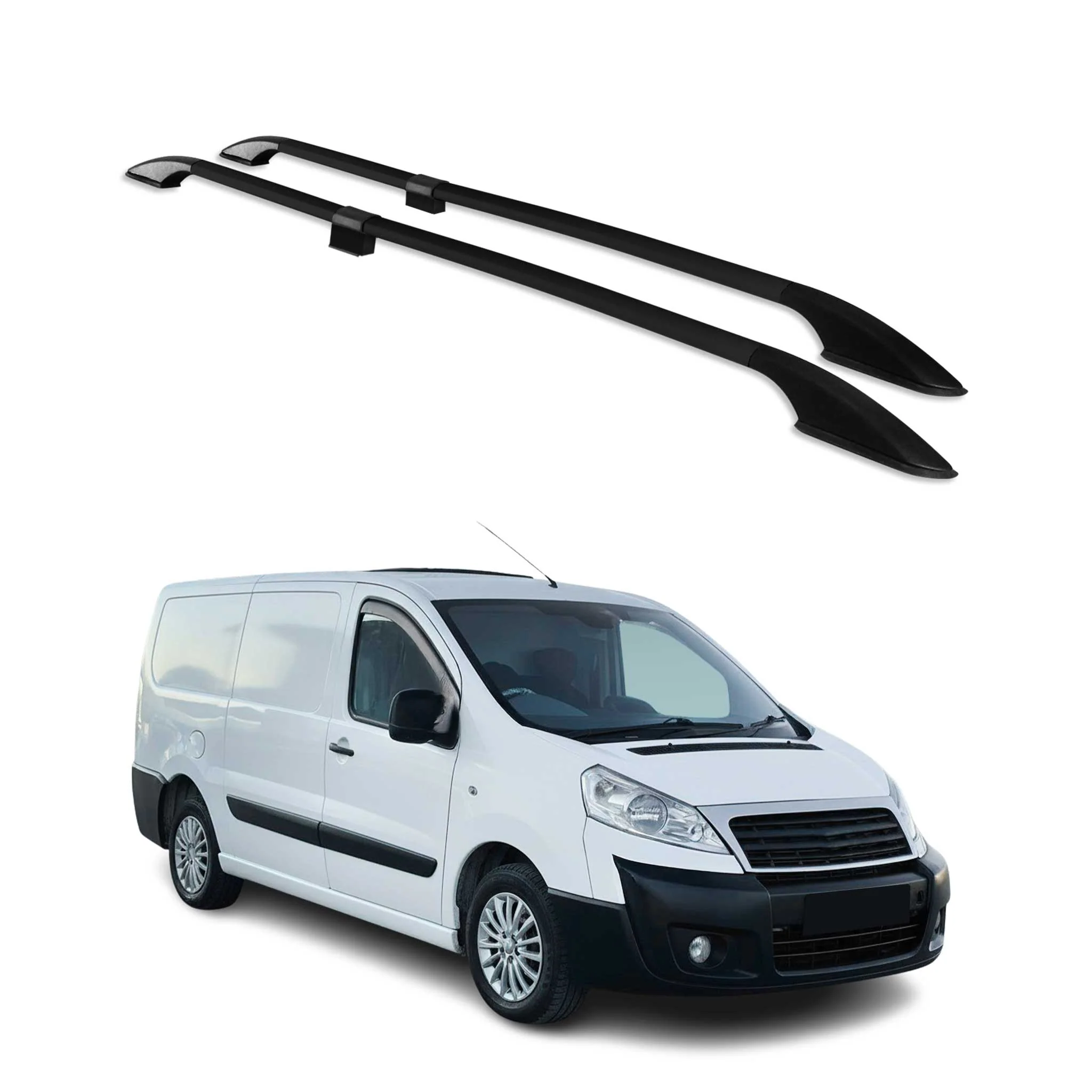 Barres de toit longitudinales pour Fiat Scudo 2007-2016 L2 Long Aluminium Noir