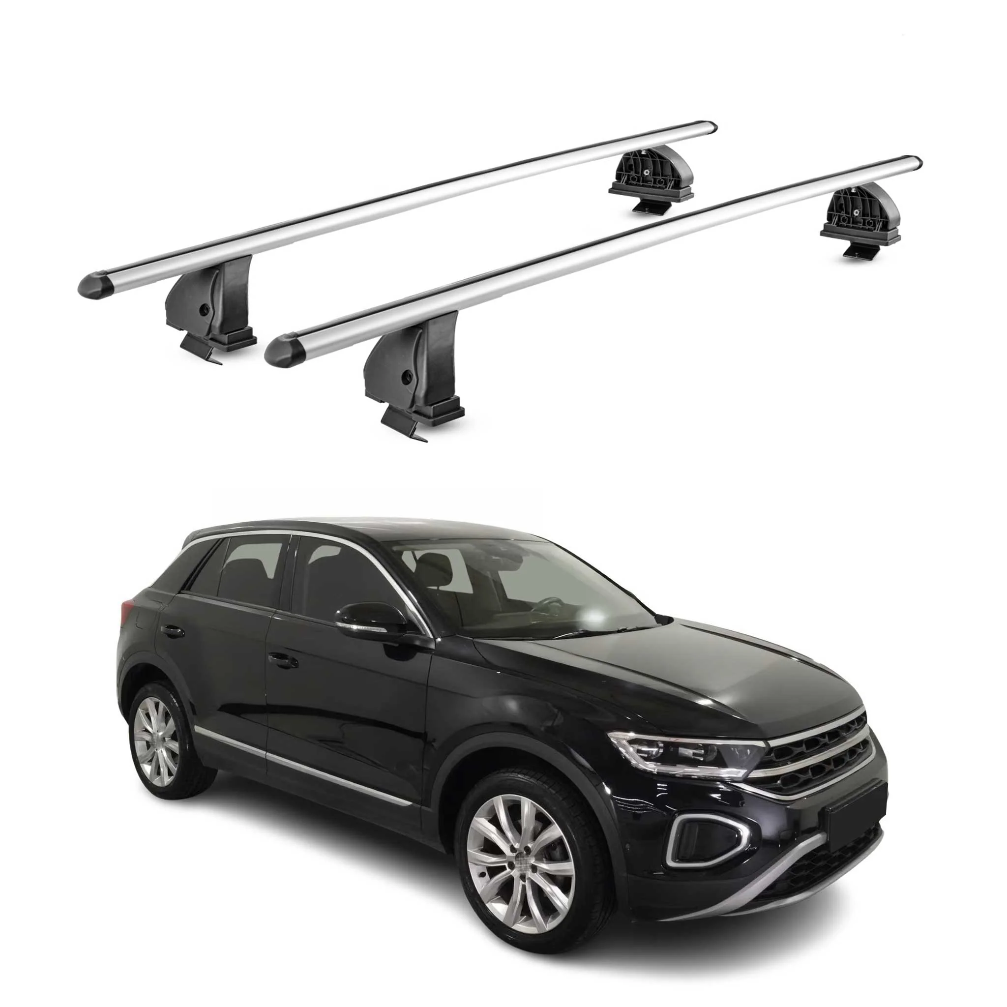 Barres de toit transversales Alu pour VW T-Roc 2017-2025 5Portes TÜV Gris 2Pcs