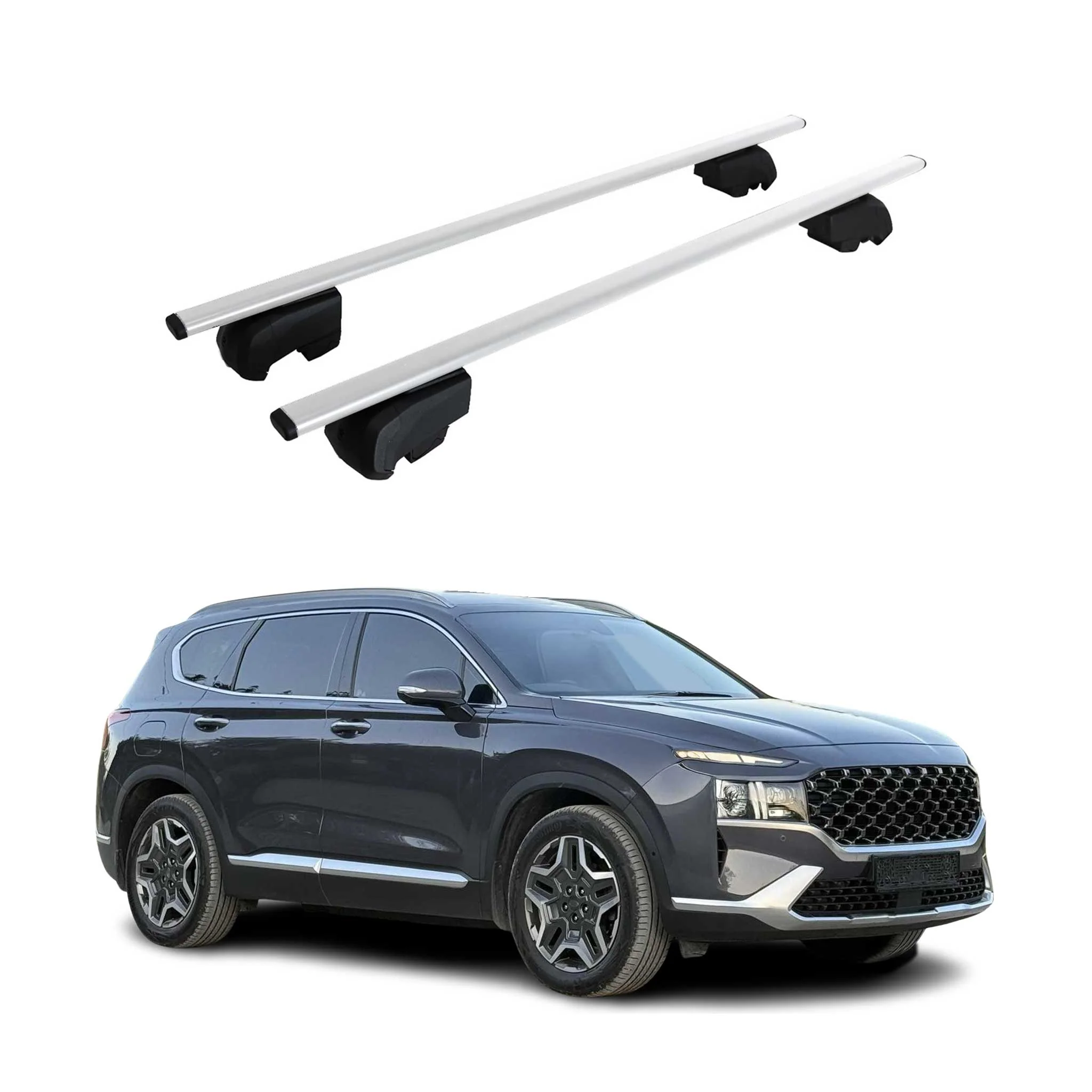 Barres de toit Transversales pour Hyundai Santa Fe 2019-2023 Fer Gris ABE 2x