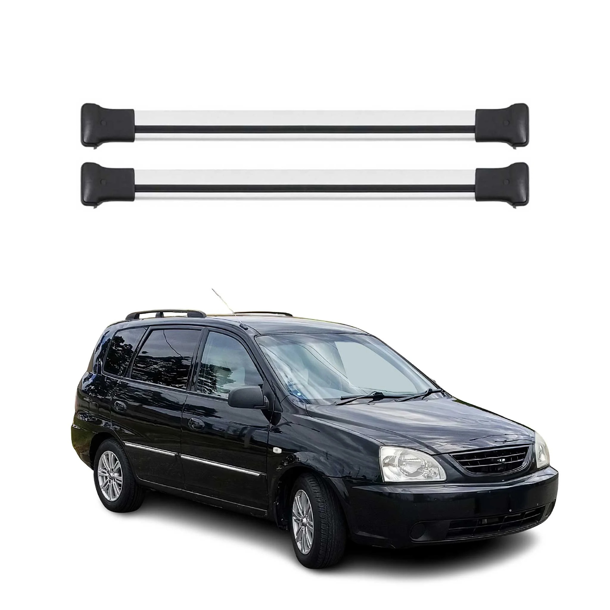 Barres de toit transversales pour Kia Carens SW 2002-2006 Aluminium Gris