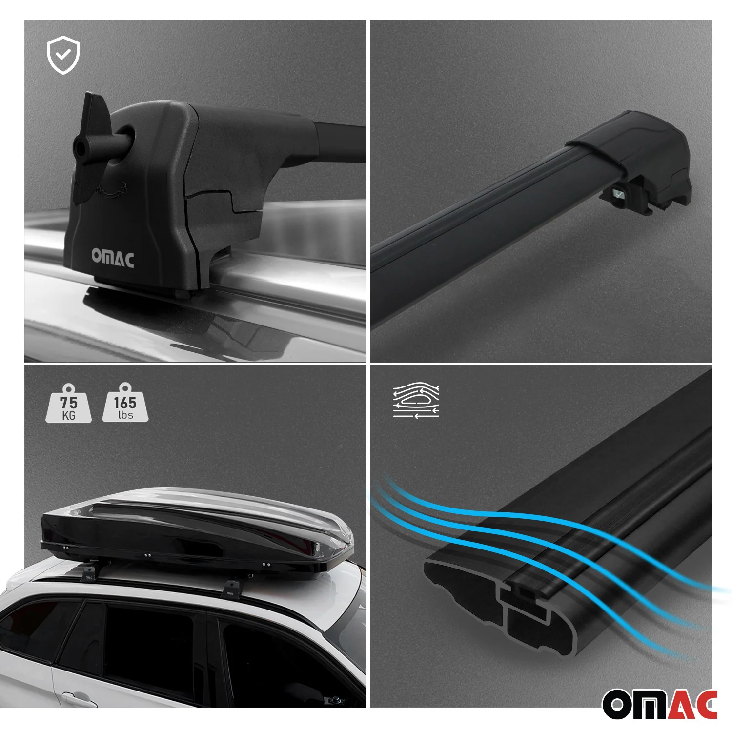 Barres De Toit pour Mercedes Classe C S205 Break 2014-2021 ABE Aluminium Noir - Image 4