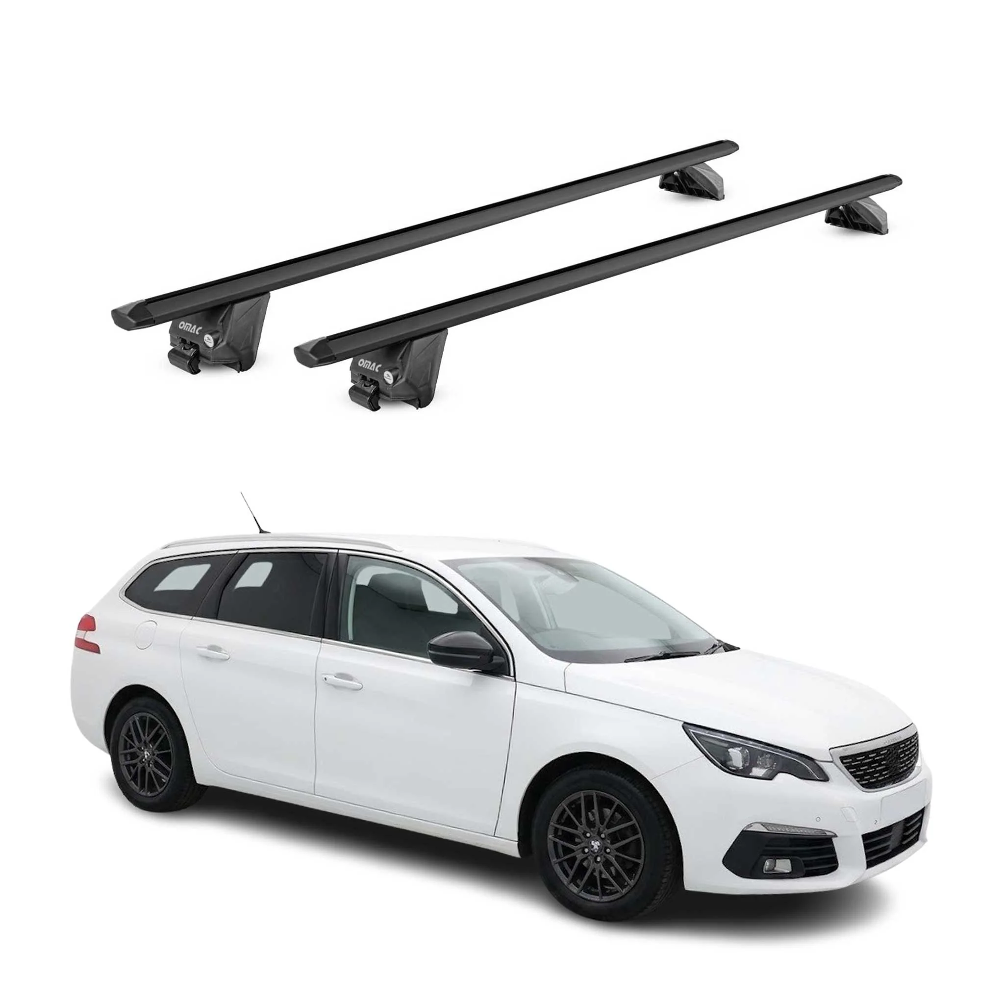Barres de toit transversales pour Peugeot 308 II Break 2013-21 Noir 2 pièces ABE