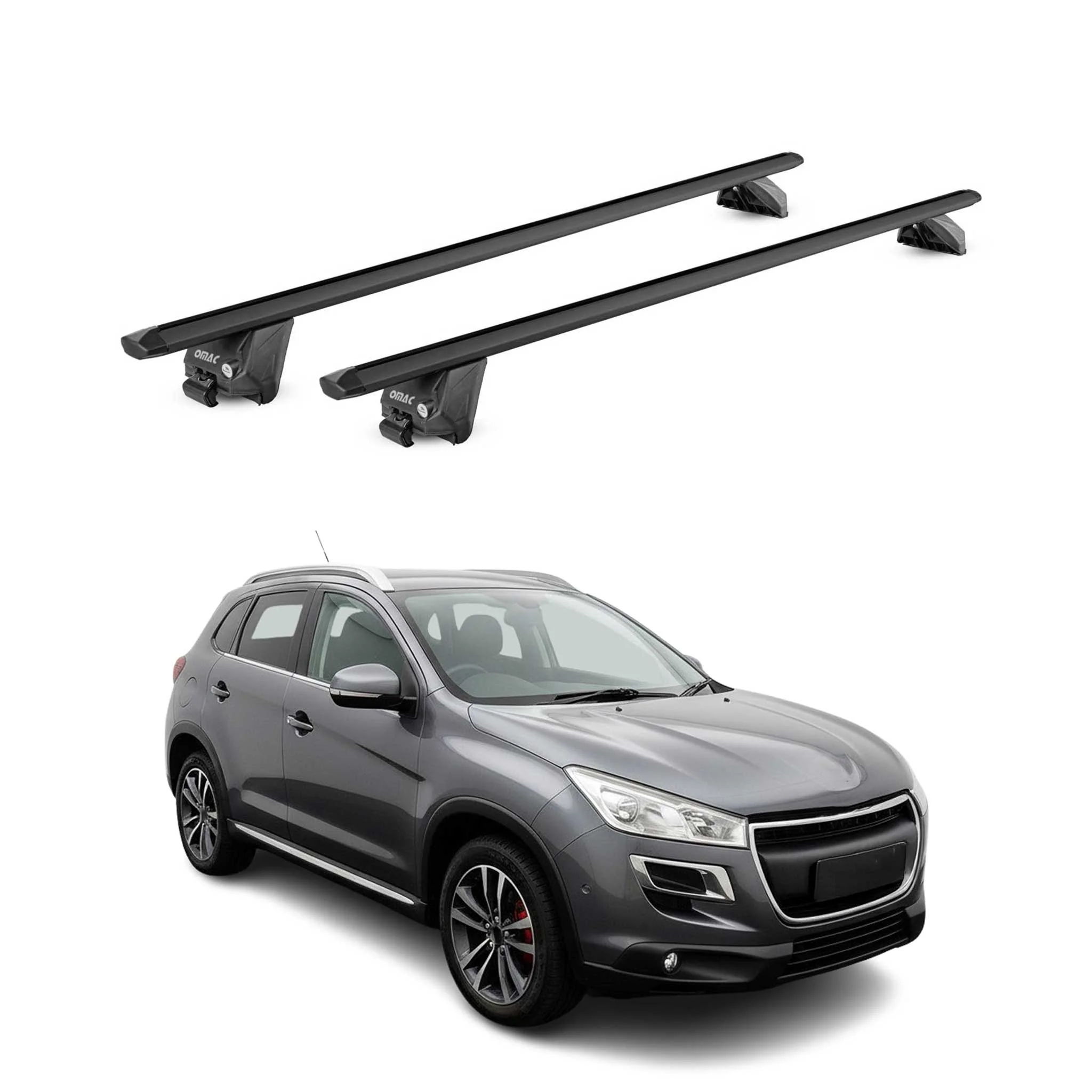 Barres de toit transversales pour Peugeot 4008 2012-2017 Alu Noir 2 pièces ABE
