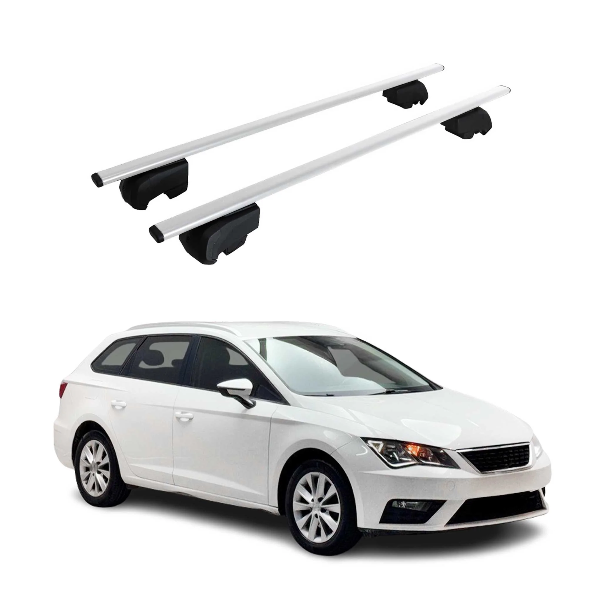 Barres de toit Transversales pour Seat Leon 2014-2020 ABE Fer Gris 2x