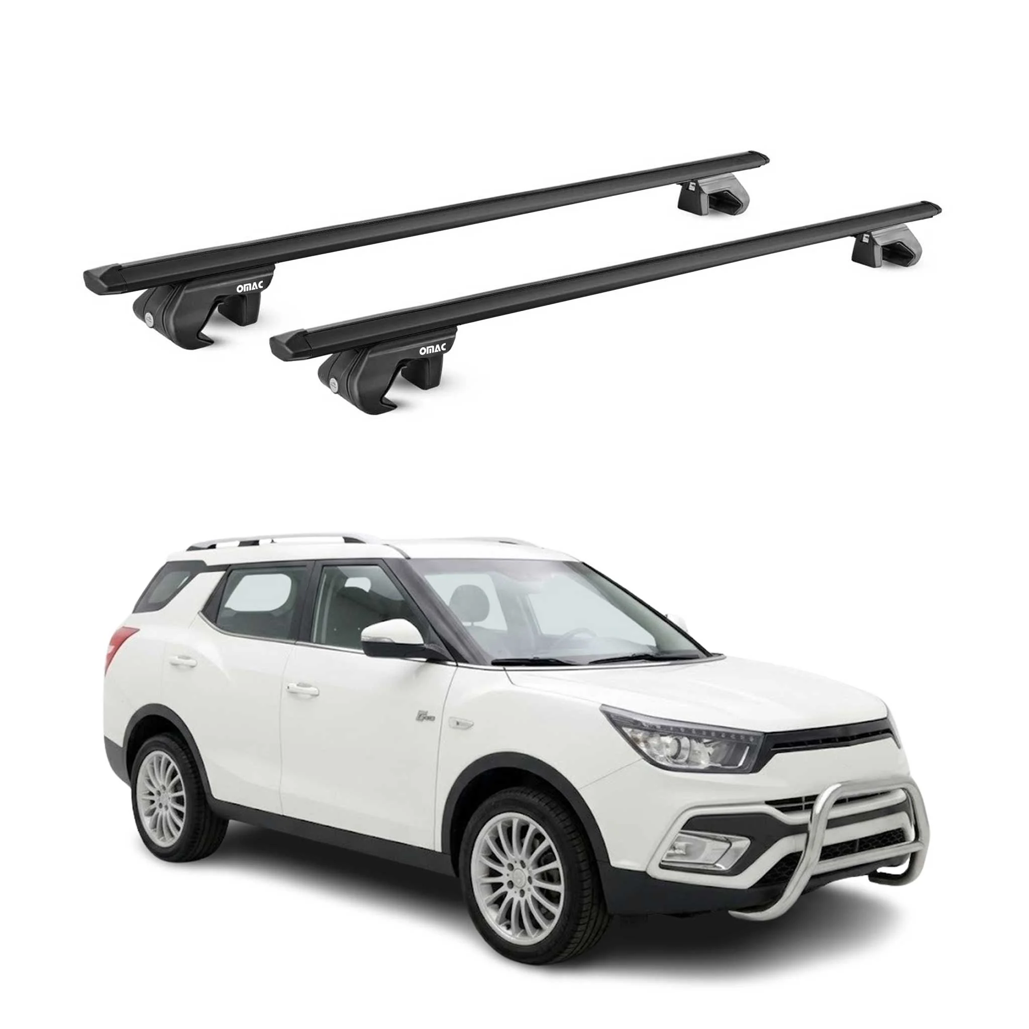 Barres de toit transversales pour SsangYong XLV 2016-2021 Aluminium Noir ABE