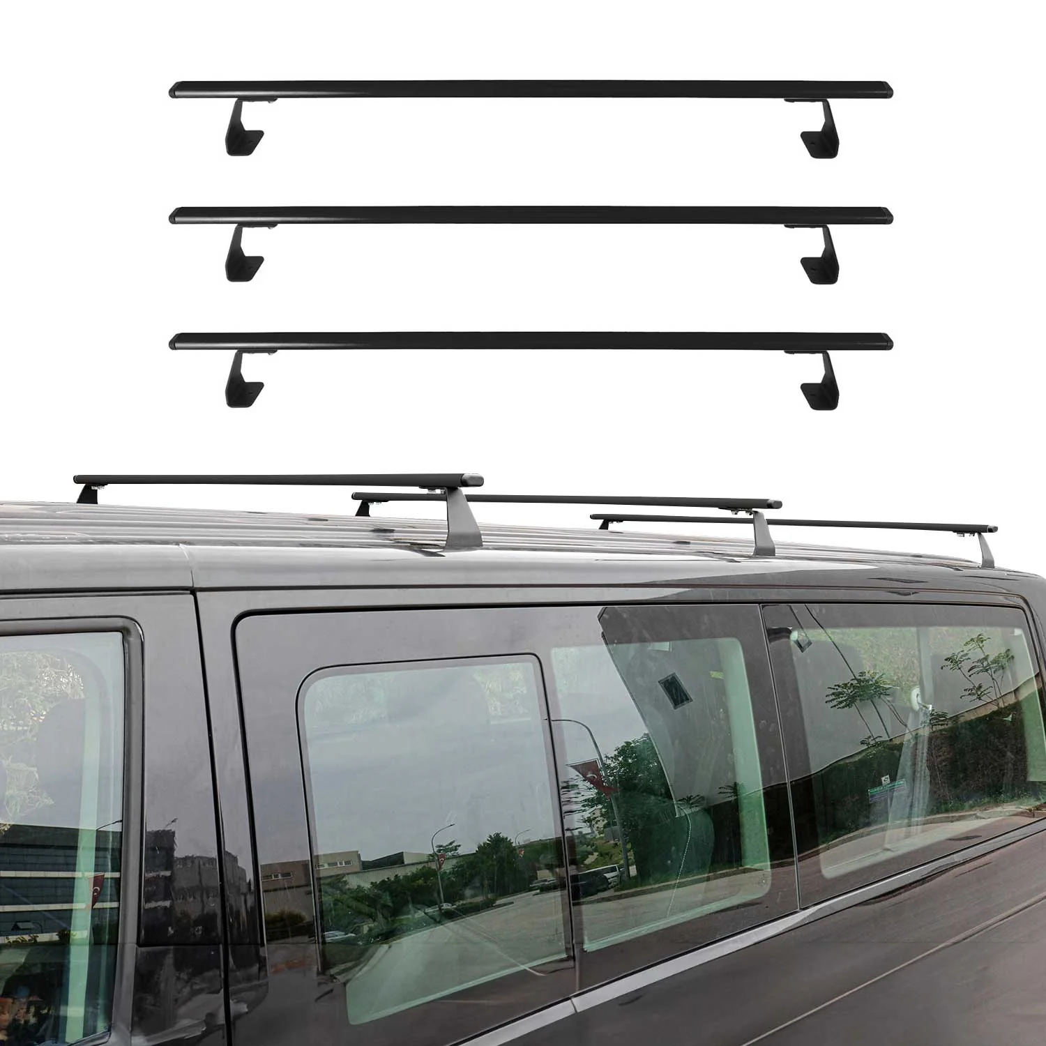 Barres de toit transversales pour VW T7 Multivan 2021-2026 Acier Noir 3Pcs - Image 2