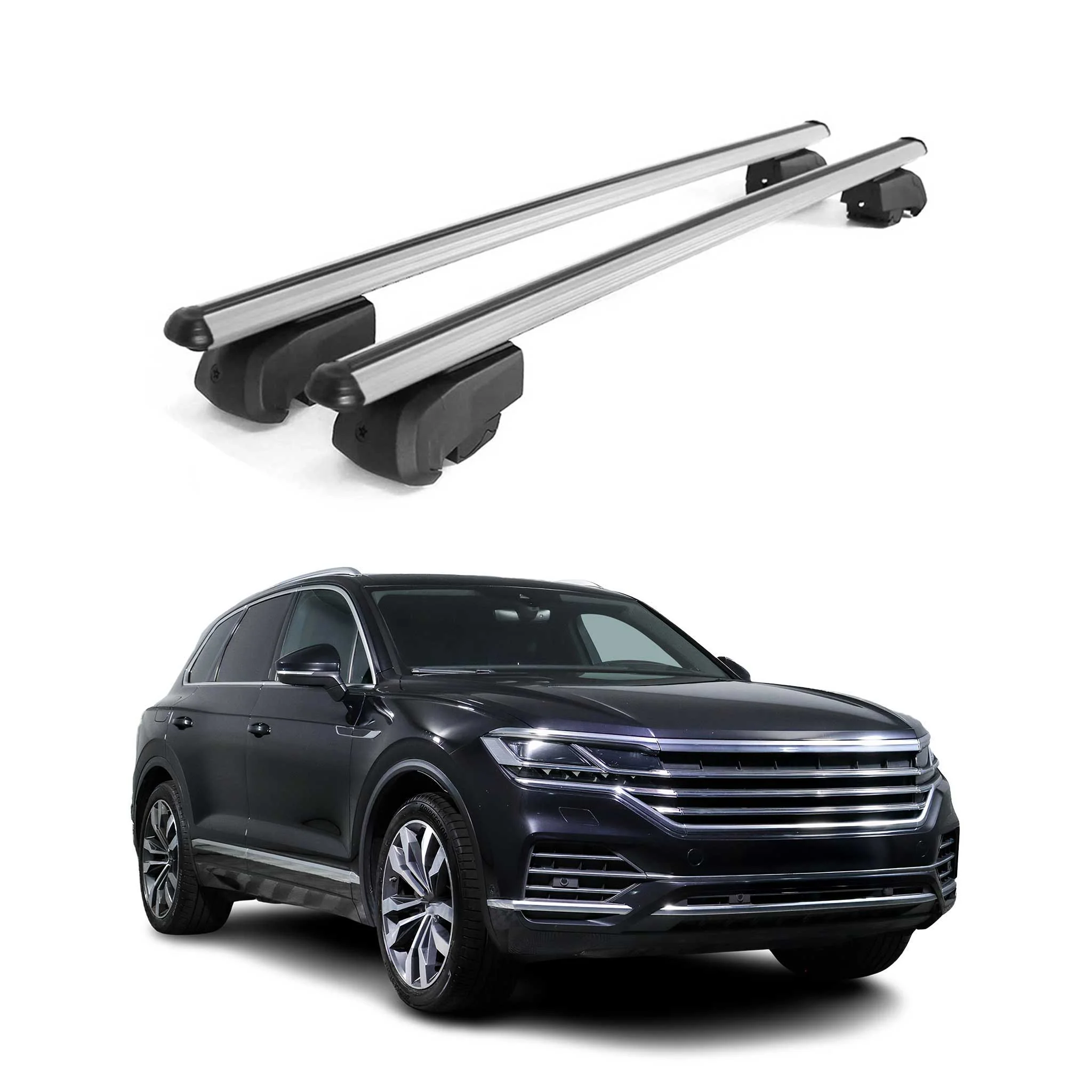 Barres de toit Transversales pour VW Touareg III 2018-24 Pre-FL ABE Alu Gris 2x