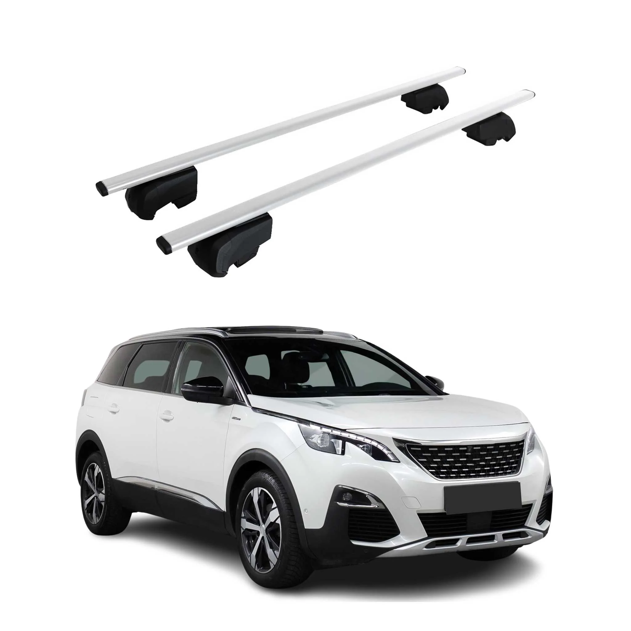 Barres de toit Transversales pour Peugeot 5008 2017-2023 Fer Argent ABE