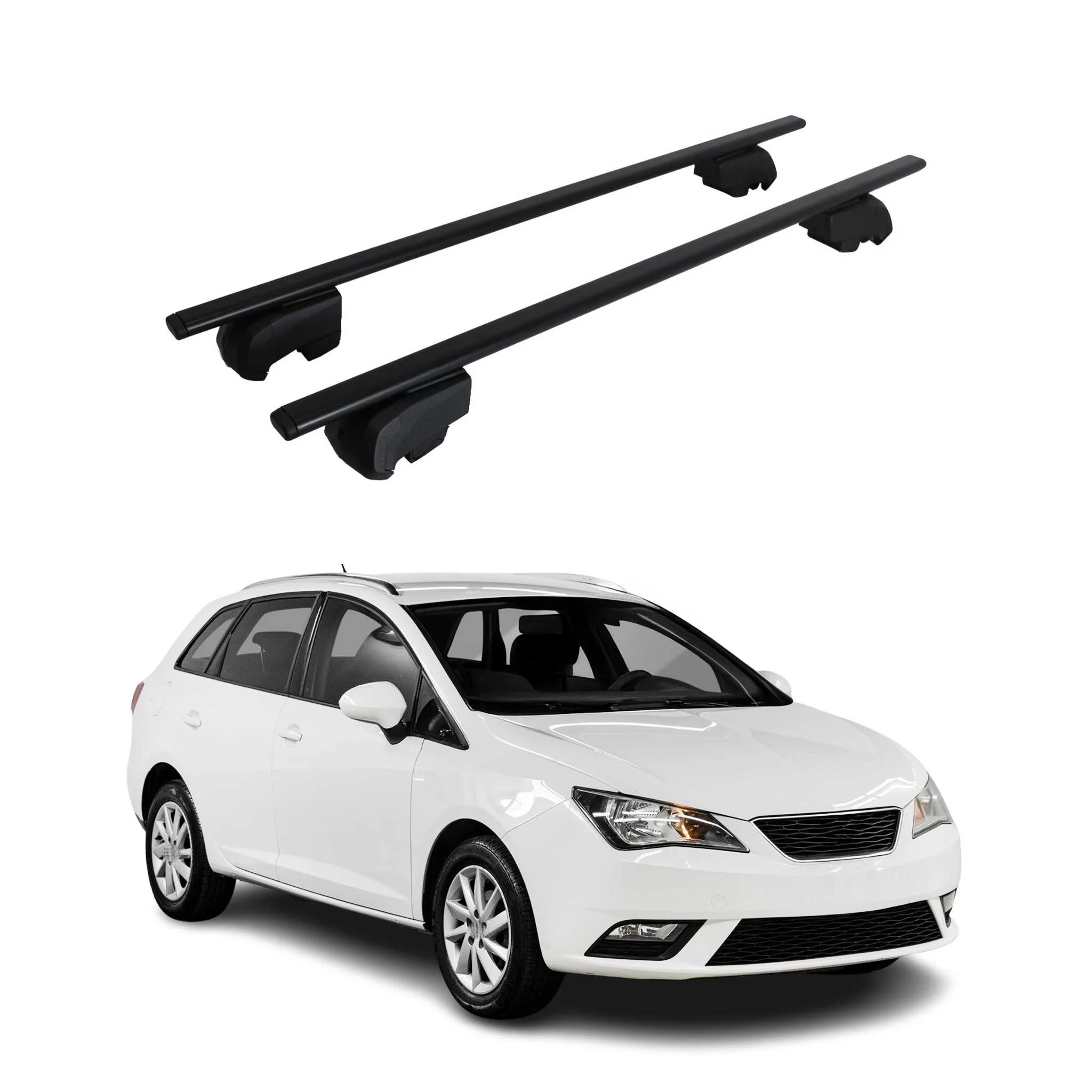 Barres de toit Transversales pour Seat Ibiza ST 2009-2016 Fer Noir ABE