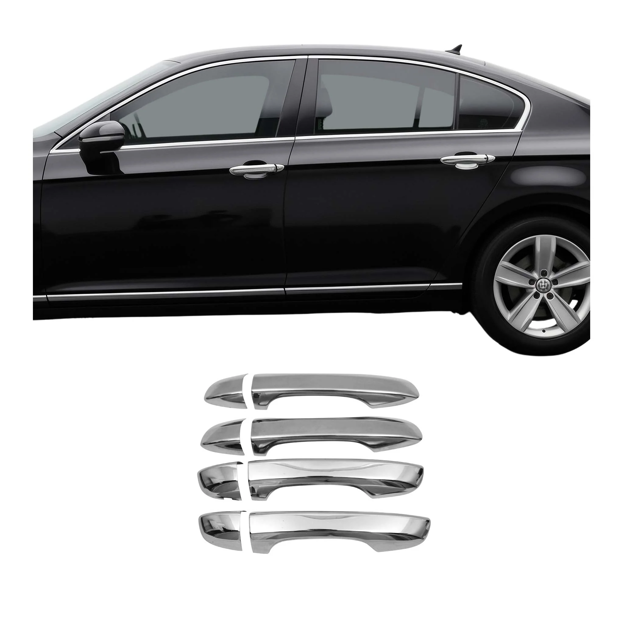 Couverture poignée de porte pour VW Tiguan mk2 2016-26 4Portes Acier Argent 8Pcs