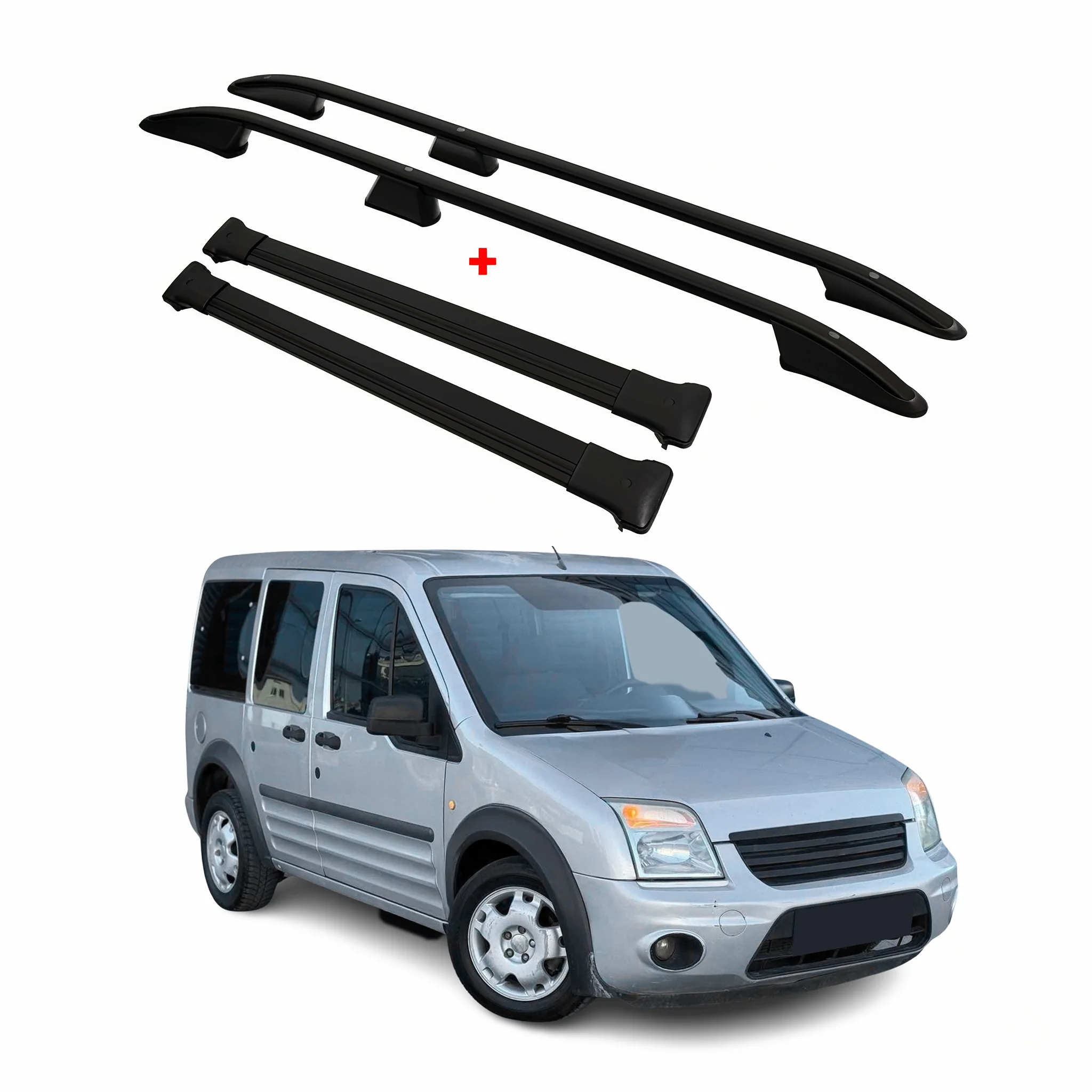 Kit Barres de toit pour Ford Connect 2002-2014 L1 Empattement Court Alu Noir 4x