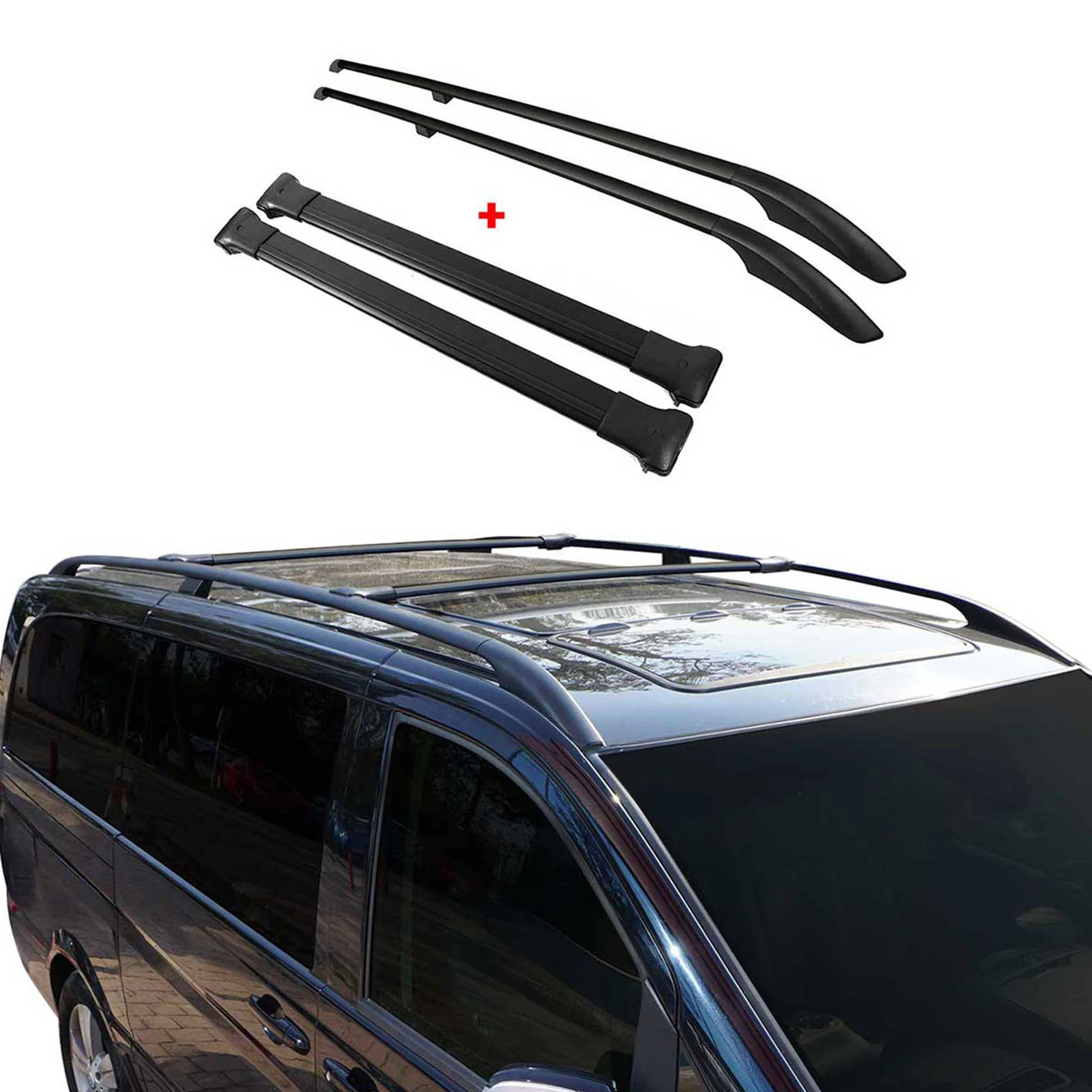 Kit Barres de toit pour VW Caddy 3 2003-2015 L1 Empattement Court Noir Alu 4x - Image 5