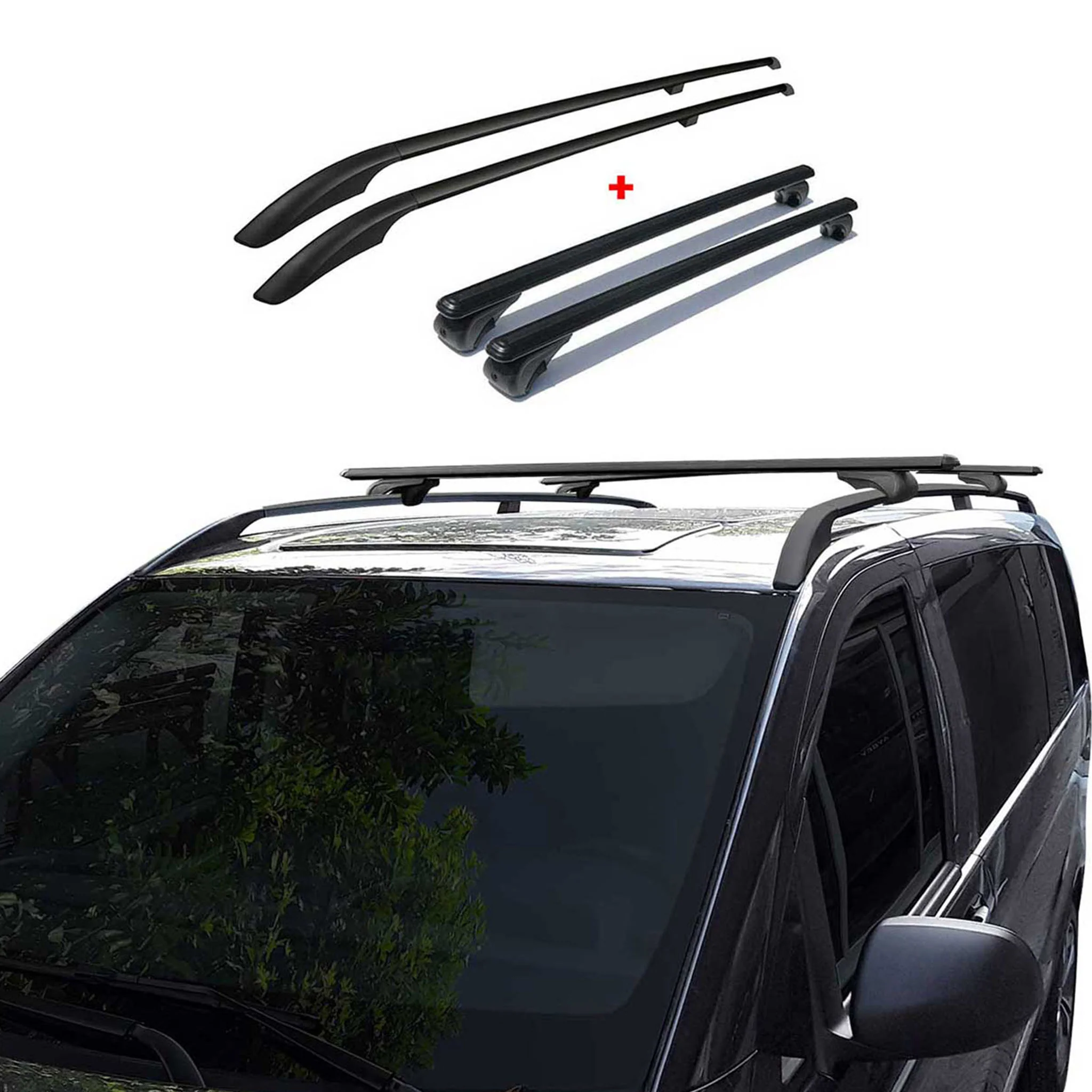 Kit Barres de toit pour VW Caddy 4 2015-2020 L1 Empattement Court Alu Noir 4x - Image 5