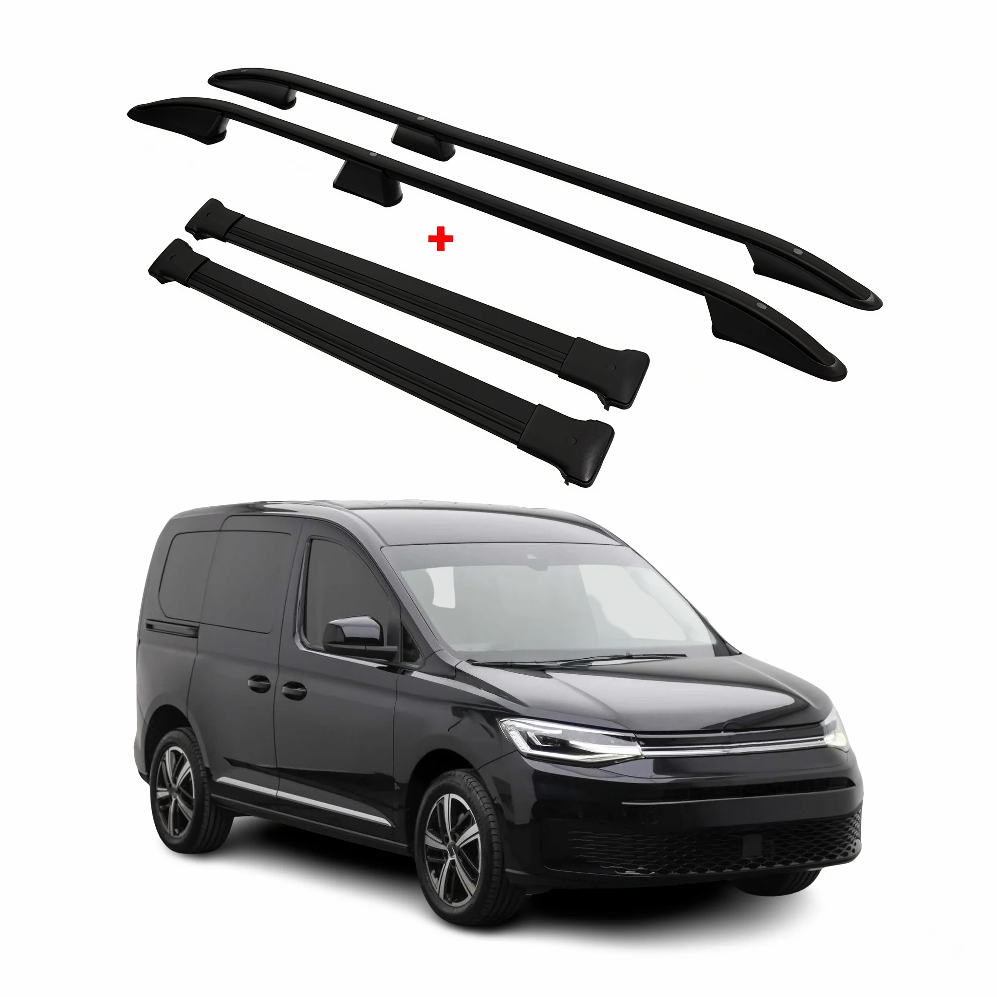 Kit Barres de toit pour VW Caddy 5 2020-2026 L1 Barres de toit Alu Noir 4x
