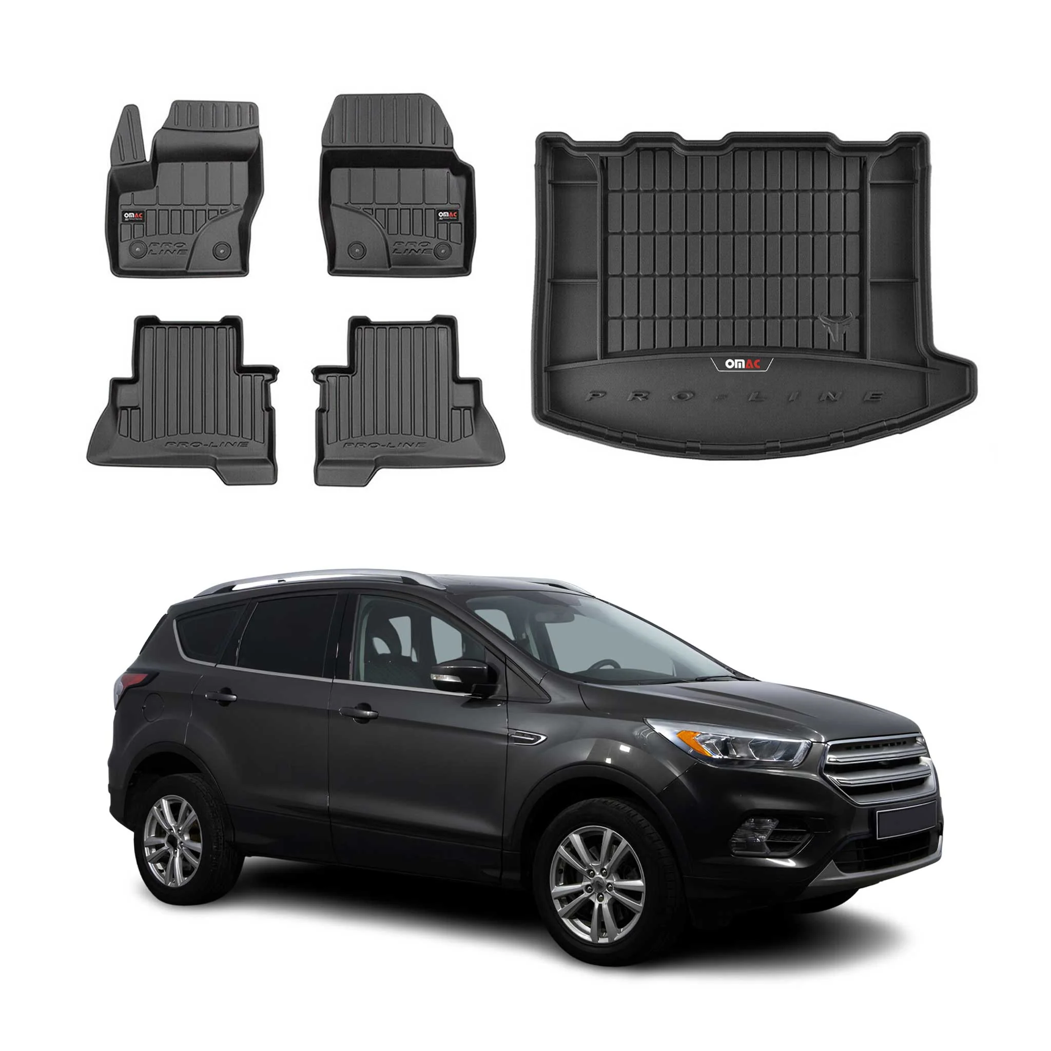 Kit Tapis de Sol et Coffre pour Ford Ford Kuga II 2012-2019 TPE Caoutchouc Noir