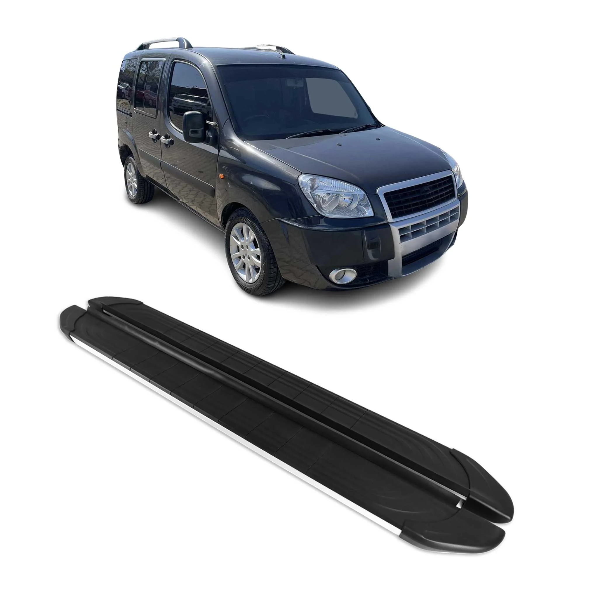 Marchepieds Latéraux pédale pour Fiat Doblo 2000-2010 L1 Alu Gris Noir 2Pcs