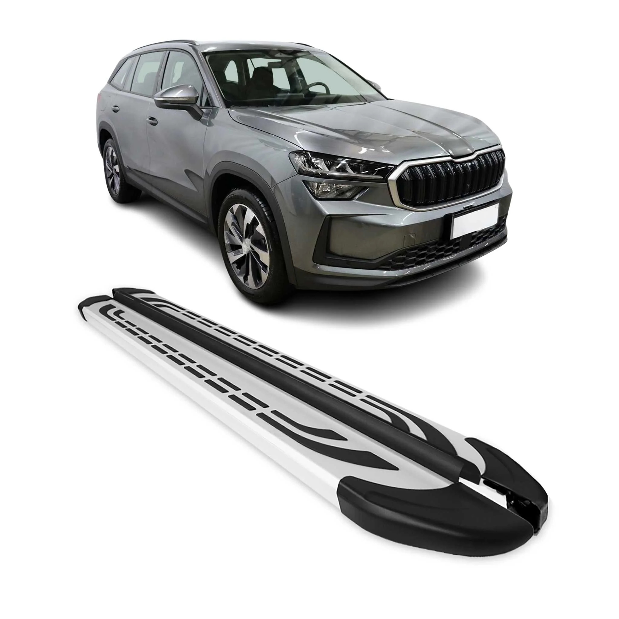 Marchepieds latéraux pédale pour Skoda Kodiaq II 2024-2026 2Pcs Alu Gris