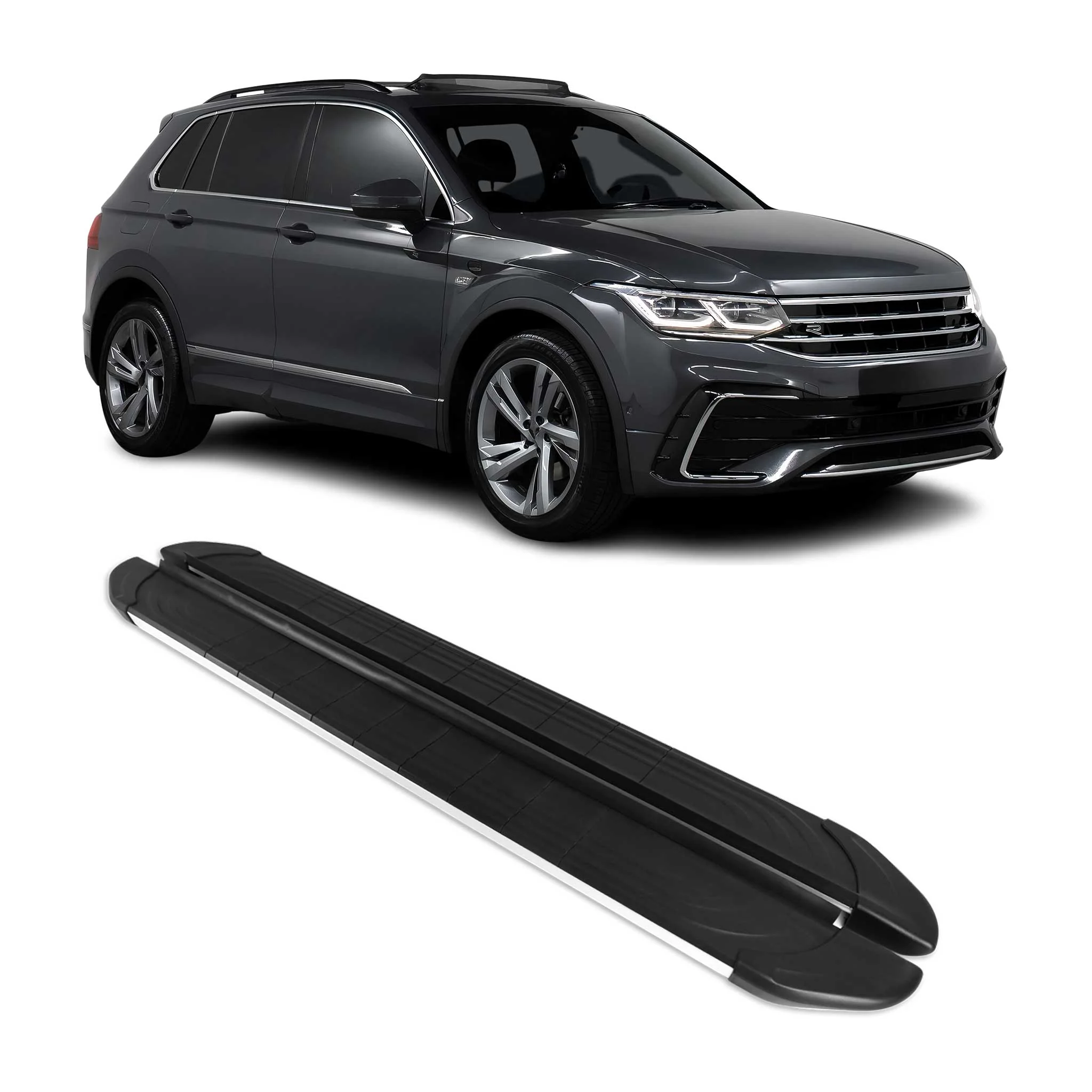 Marchepieds Latéraux pédale pour VW Tiguan II 2016-2023 Aluminium Gris Noir 2Pcs