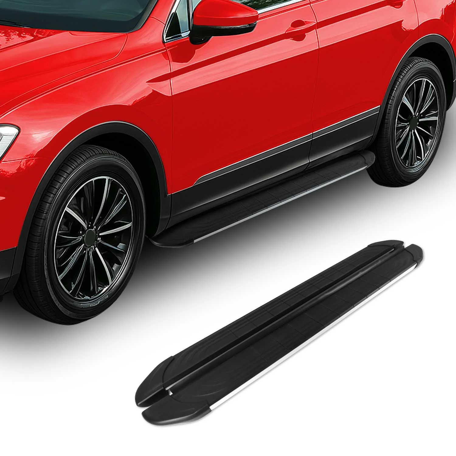 Marchepieds Latéraux pédale pour VW Tiguan II 2016-2023 Aluminium Gris Noir 2Pcs - Image 2