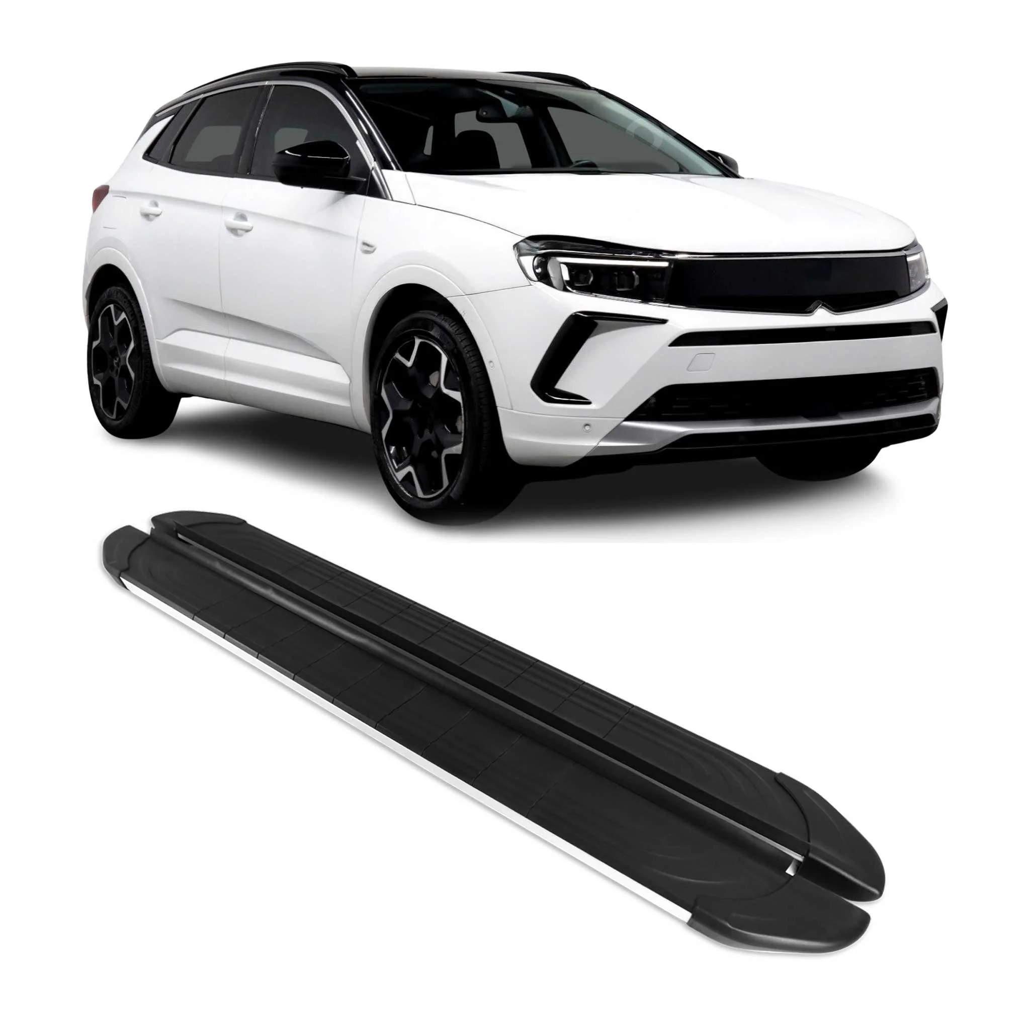Marchepieds Latéraux pour Opel Grandland 2021-2024 Aluminium Gris Noir 2Pcs
