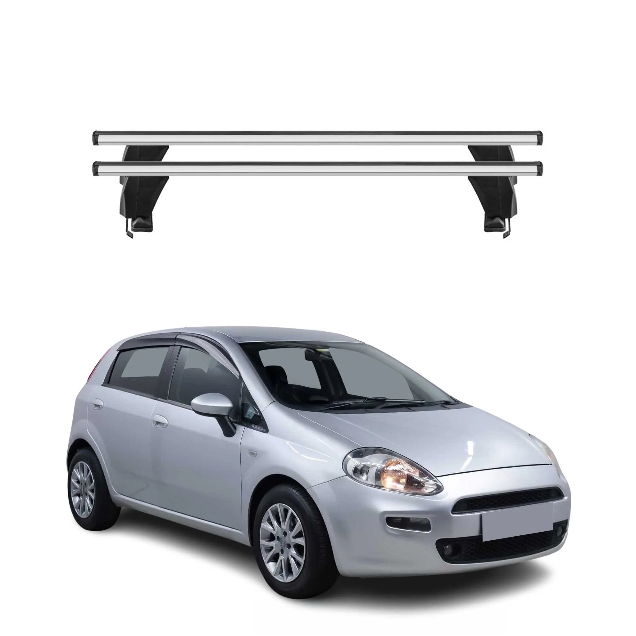 Menabo Barres de toit transversales pour Fiat Punto Evo 2009-2012 Porte-Bagage en Alu lisse Argent 5Dr 2x TÜV