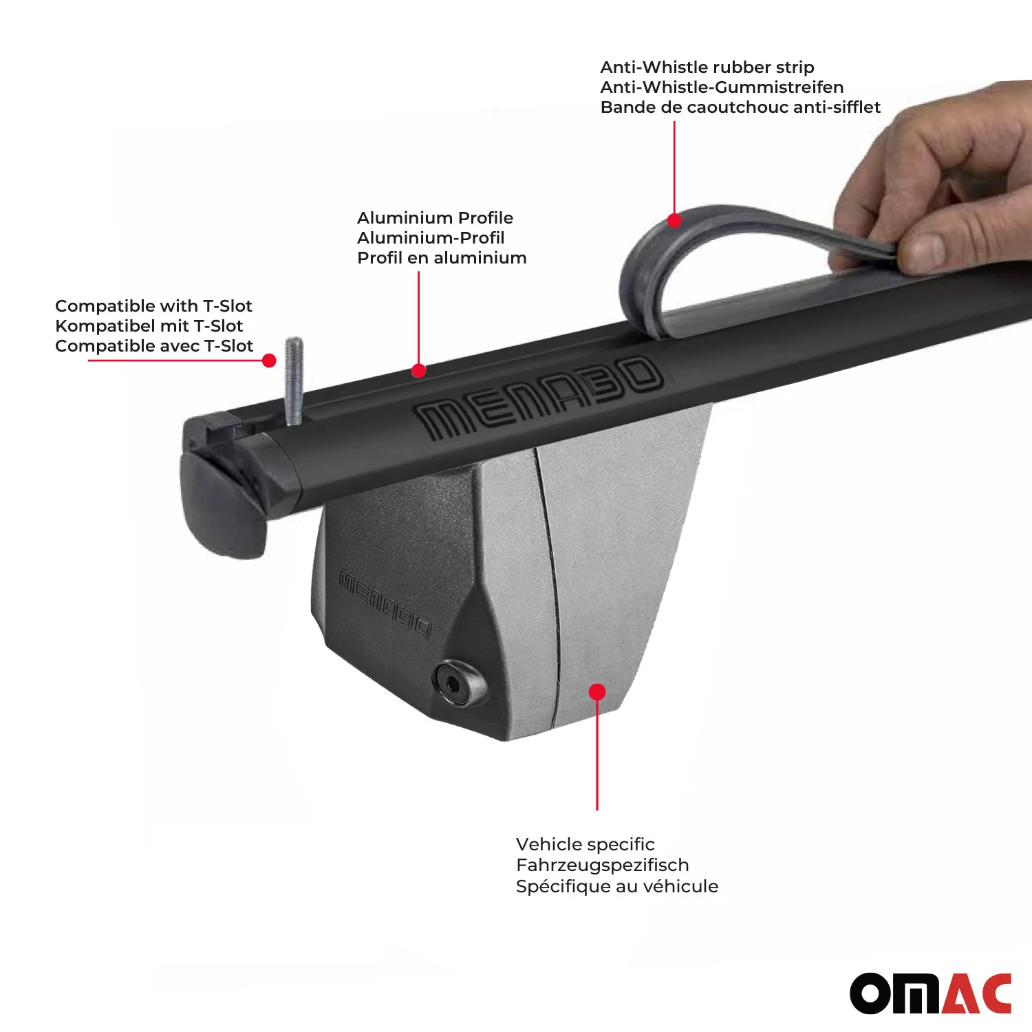 Menabo Barres de toit transversales pour Fiat Stilo 2001-2010 Porte-Bagage en Alu lisse Noir 5Dr 2x TÜV - Image 5