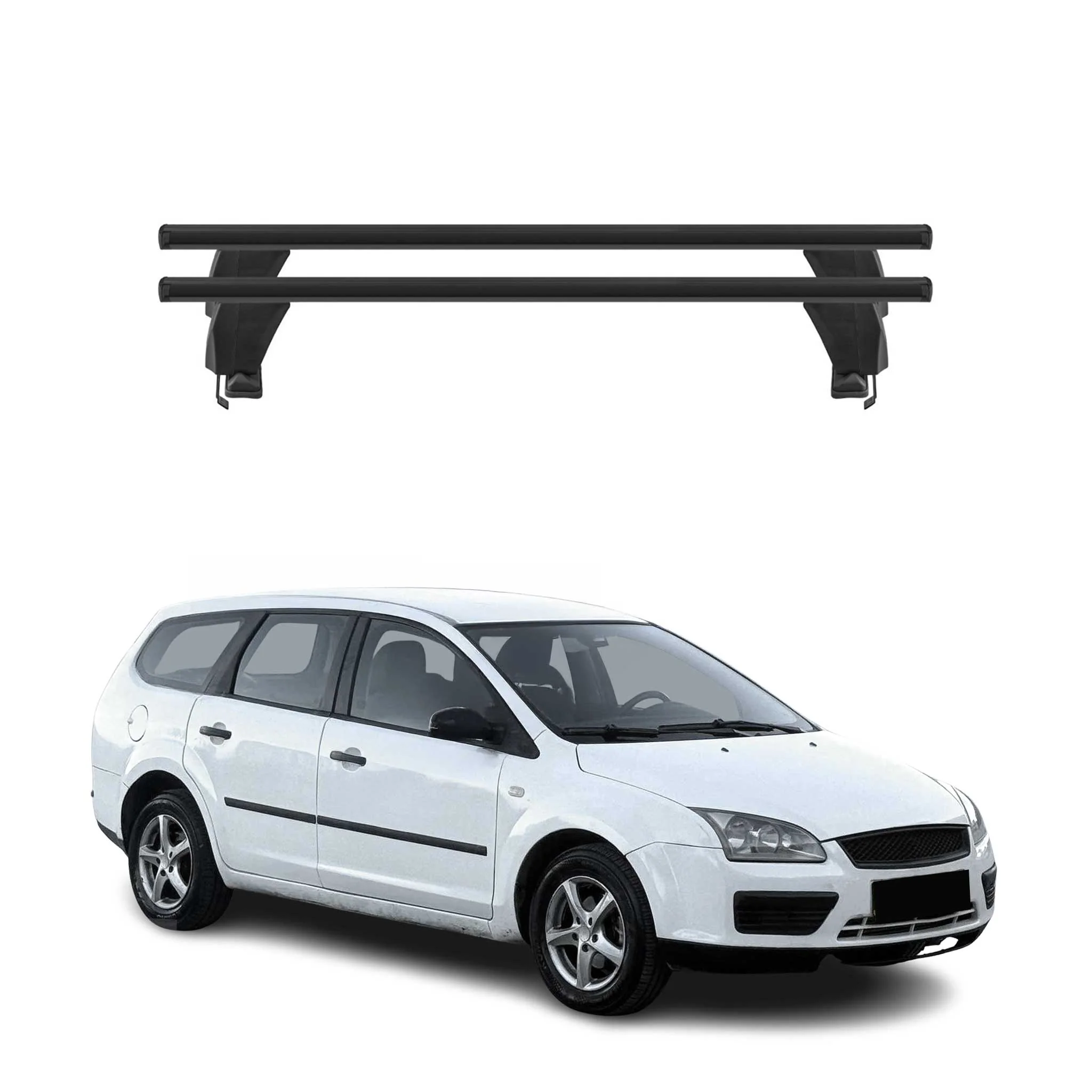 Menabo Barres de toit transversales pour ford Focus II SW 2004-2011 Porte-Bagage lisse en Alu Noir 2x TÜV