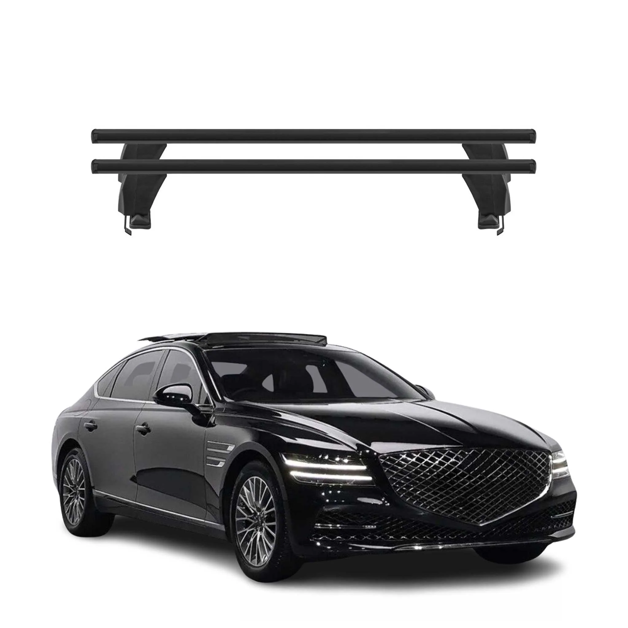 Menabo Barres de toit transversales pour Genesis G80 2017-2020 Alu Noir 2x