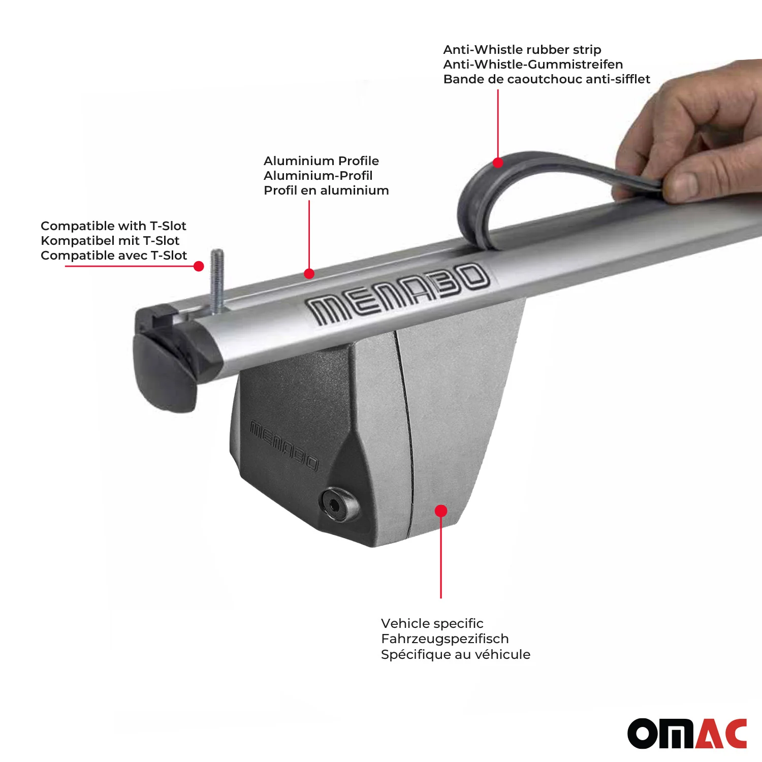 Menabo Barres de toit Transversales pour Hyundai i20 2014-2020 Gris ABE 2x - Image 5