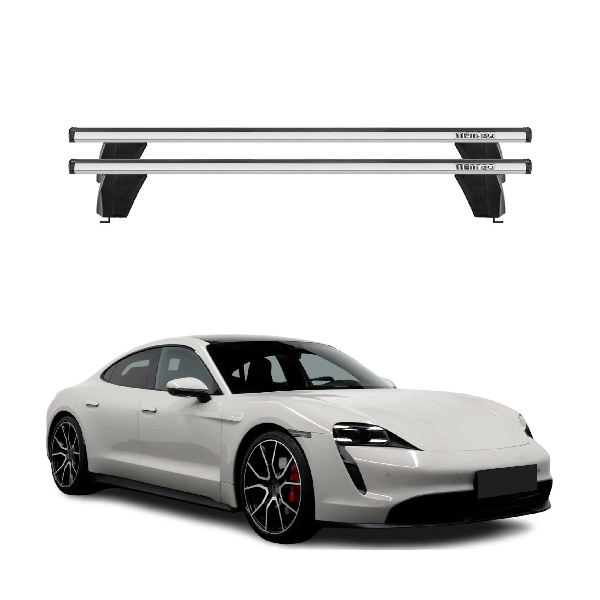 Menabo Barres De Toit Transversales pour Porsche Taycan 2019-2026 Gris Alu