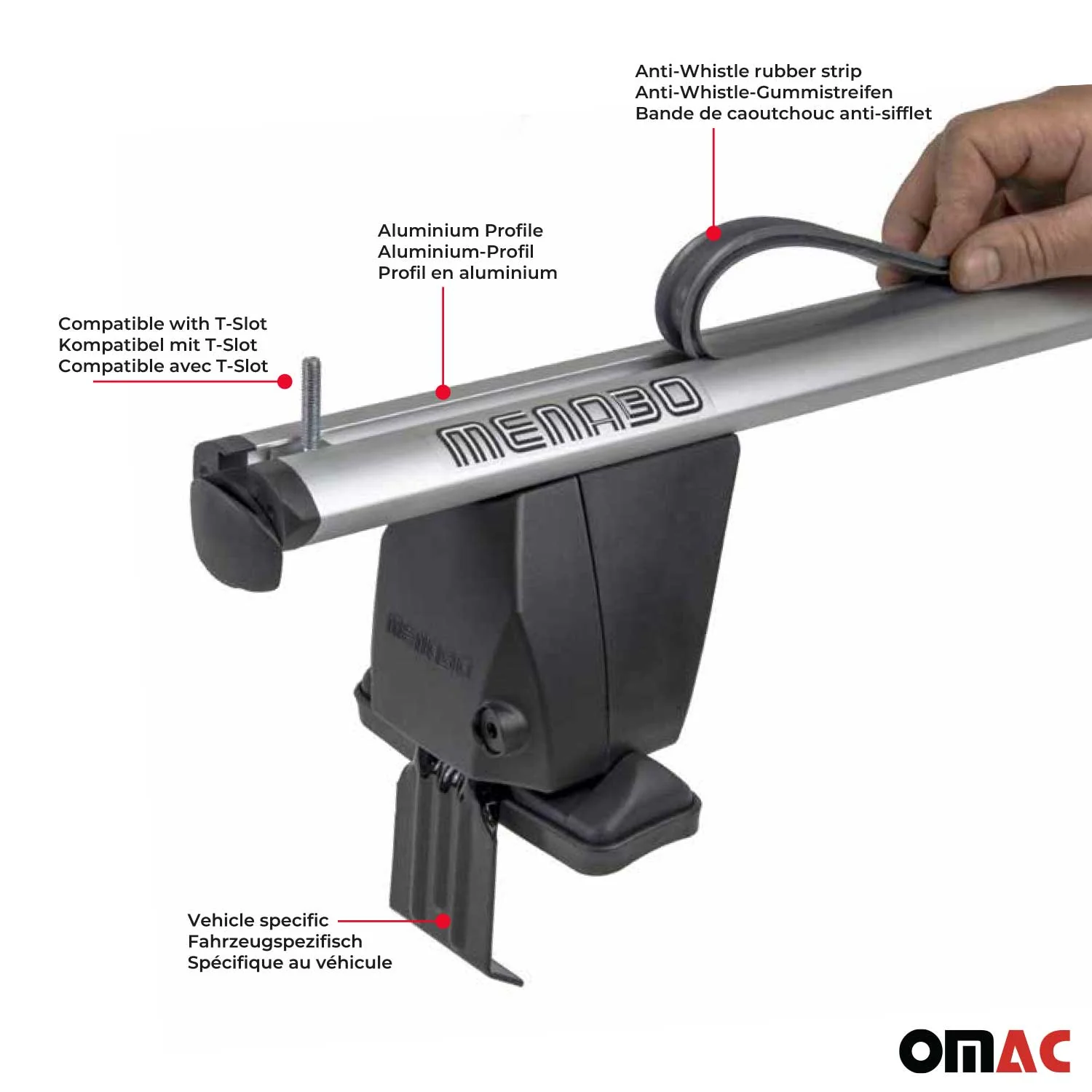 Menabo Barres de toit Transversales pour VW Golf VI 2008-2012 Alu Gris 5 portes - Image 5