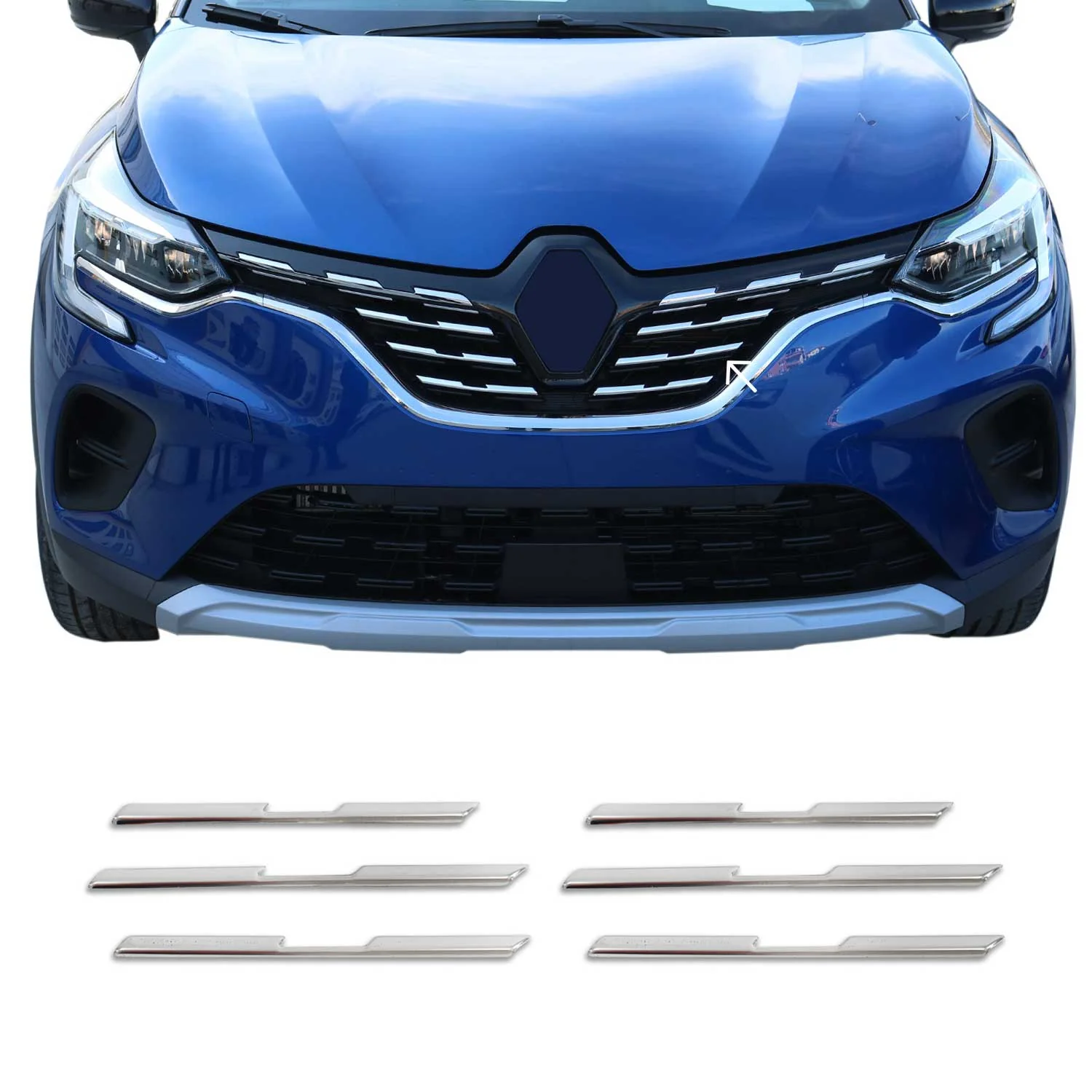 Moulure de calandre avant pour Renault Captur 2019-2026 6Pcs en Acier Silver