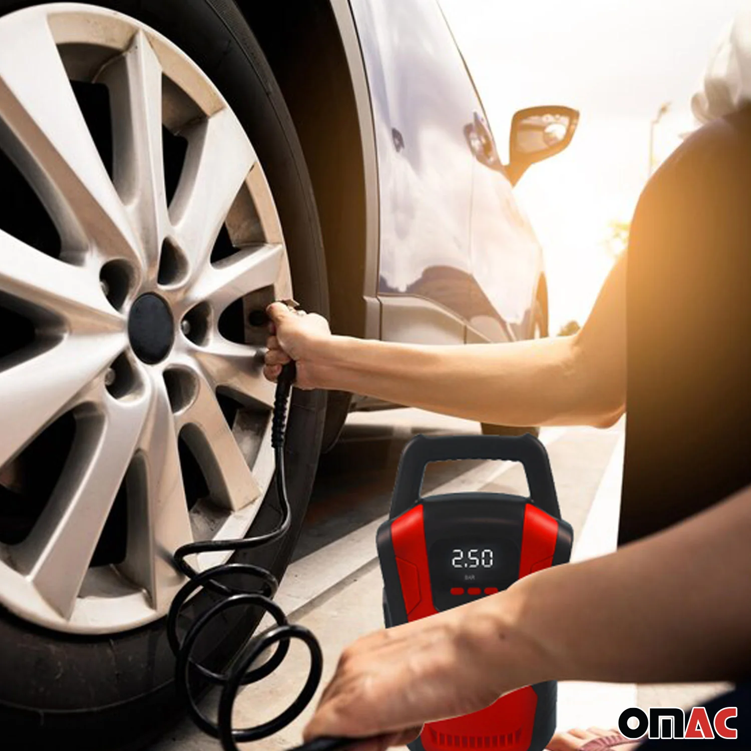 OMAC Gonfleur Pneu Pompe de Pneu Compresseur d'air pour voiture 12V 150 PSI - Image 8
