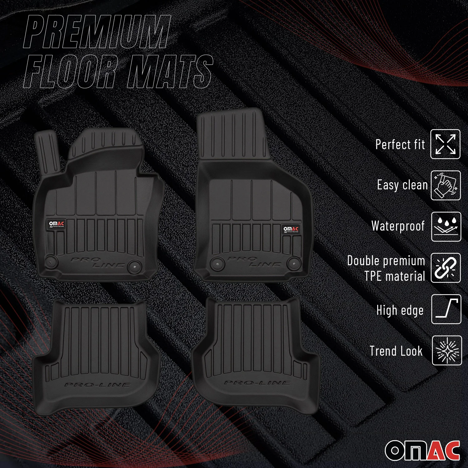 OMAC Tapis de sol en caoutchouc pour Seat Toledo 2004-2009 Noir Premium - Image 2