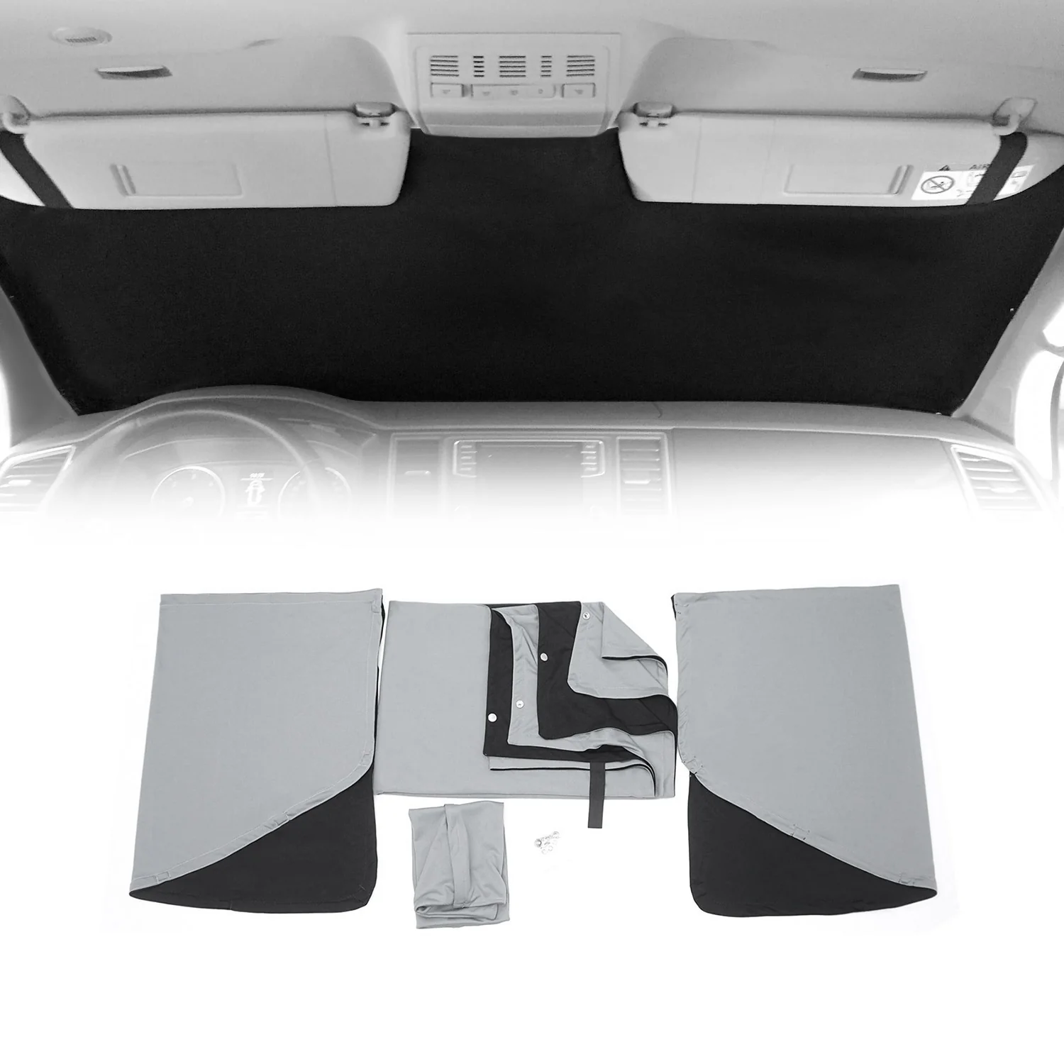 Rideaux pare-soleil magnétique pour Citroen Jumper 2006-2026 Gris-Noir Tissu