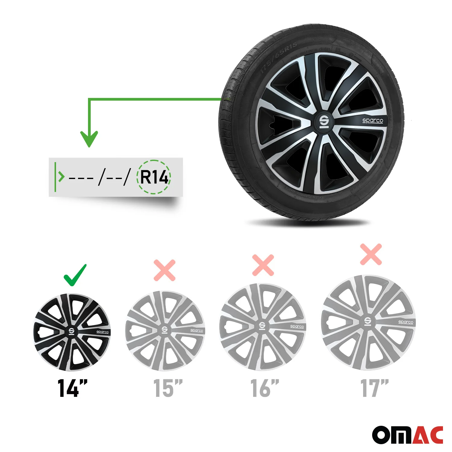SPARCO Jeu Enjoliveurs de Roues 14 Pouces Argenté Noir ABS 4 piéces - Image 3