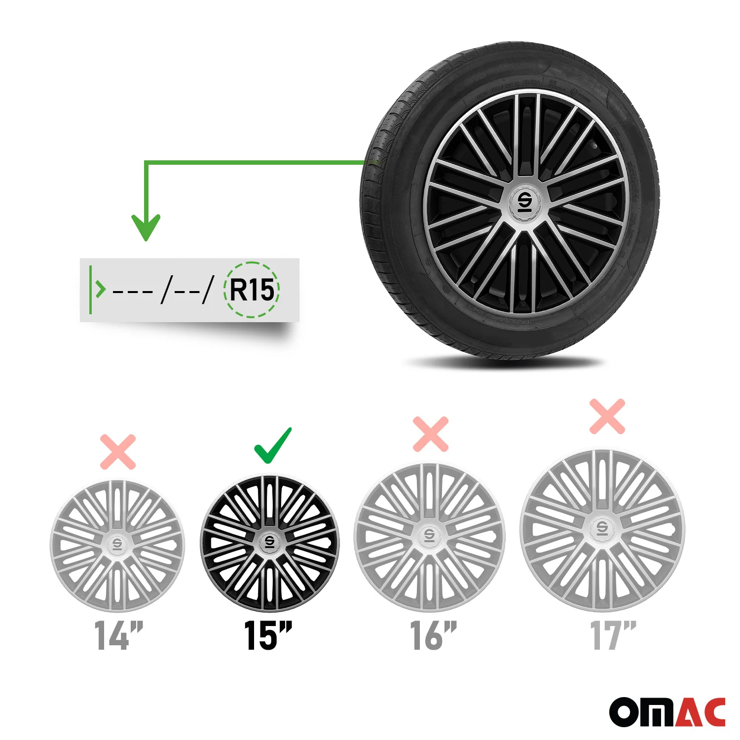 SPARCO Jeu Enjoliveurs de Roues 15 Pouces Argenté Noir en ABS 4 pcs - Image 3