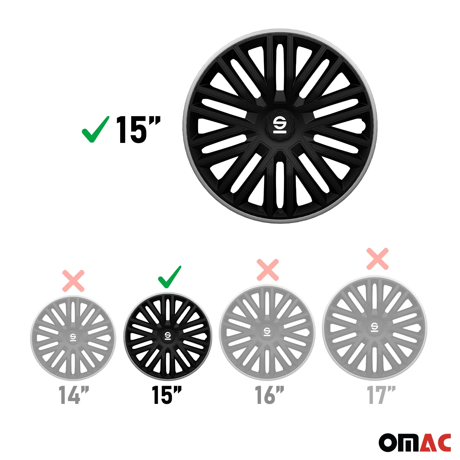 SPARCO Jeu Enjoliveurs de Roues 15 Pouces en ABS Gris 4 piéces - Image 3