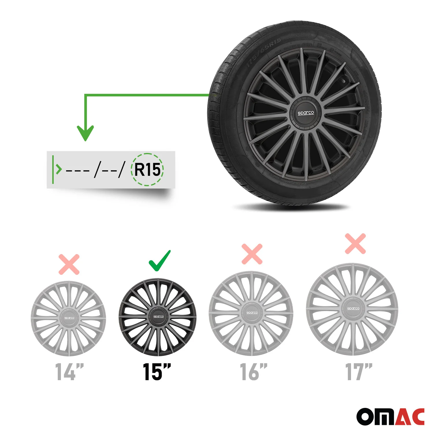 SPARCO Jeu Enjoliveurs de Roues 15 Pouces Noir Gris en ABS 4 piéces - Image 3