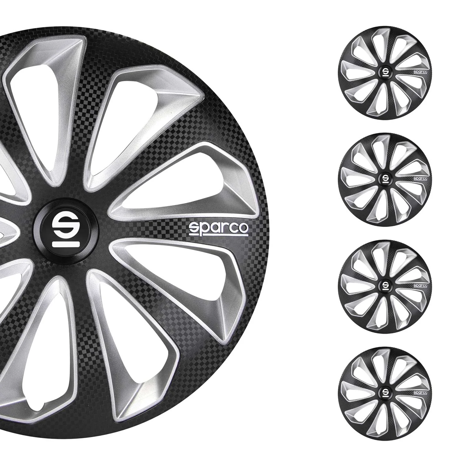 SPARCO Jeu Enjoliveurs de Roues 16 Pouces Noir Carbone
