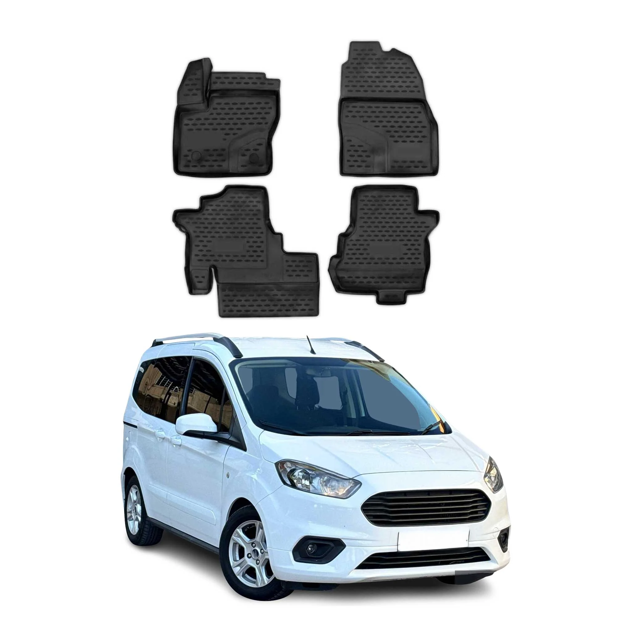 OMAC Tapis de sol pour Ford Tourneo Courier 2014-2023 en caoutchouc Noir