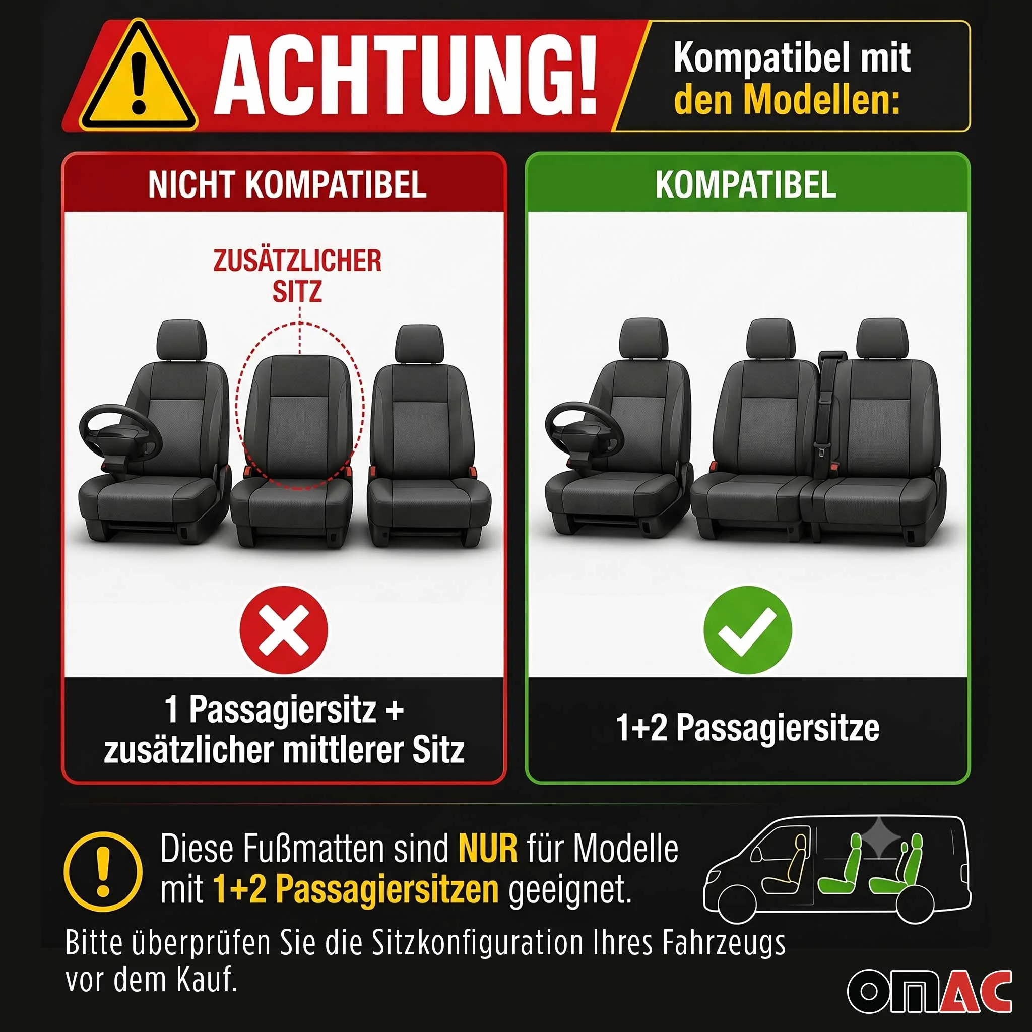 OMAC Tapis de sol pour Ford Transit 2014-2024 en caoutchouc Noir - Image 3