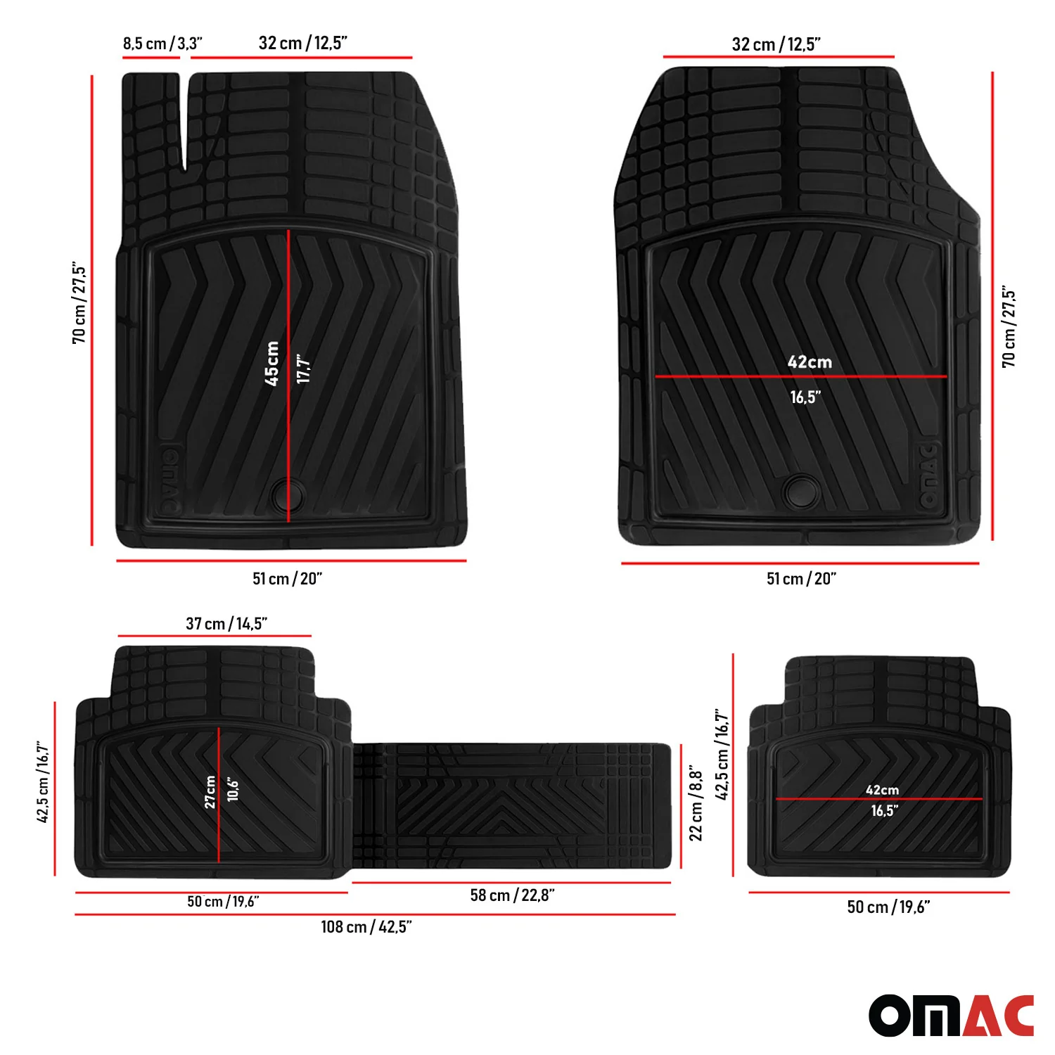 Tapis de sol Universel pour Opel Mokka antidérapants en caoutchouc Noir 5 Pcs - Image 7