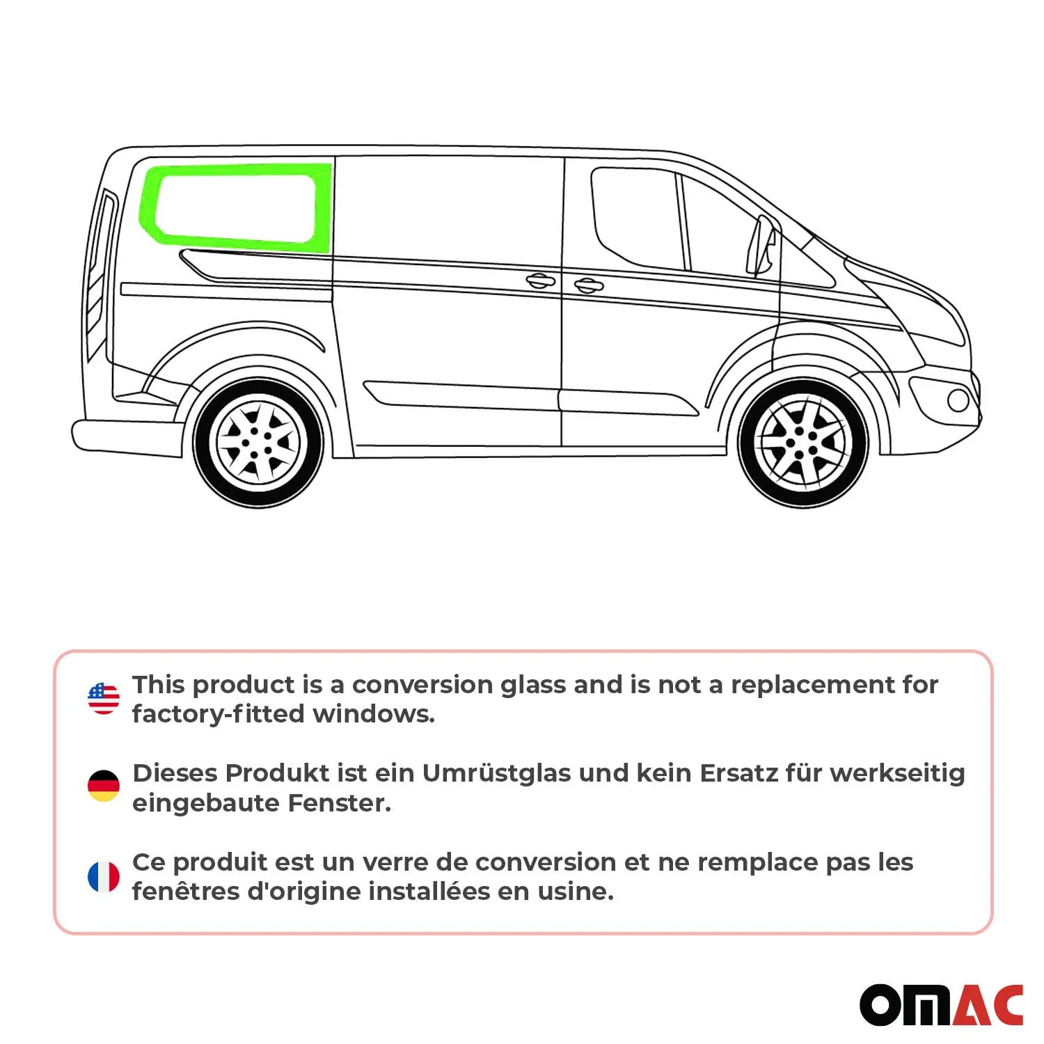 Vitre de Porte pour Ford Transit Custom 2013-2024 L1 Arrière Droit Coulissante - Image 2