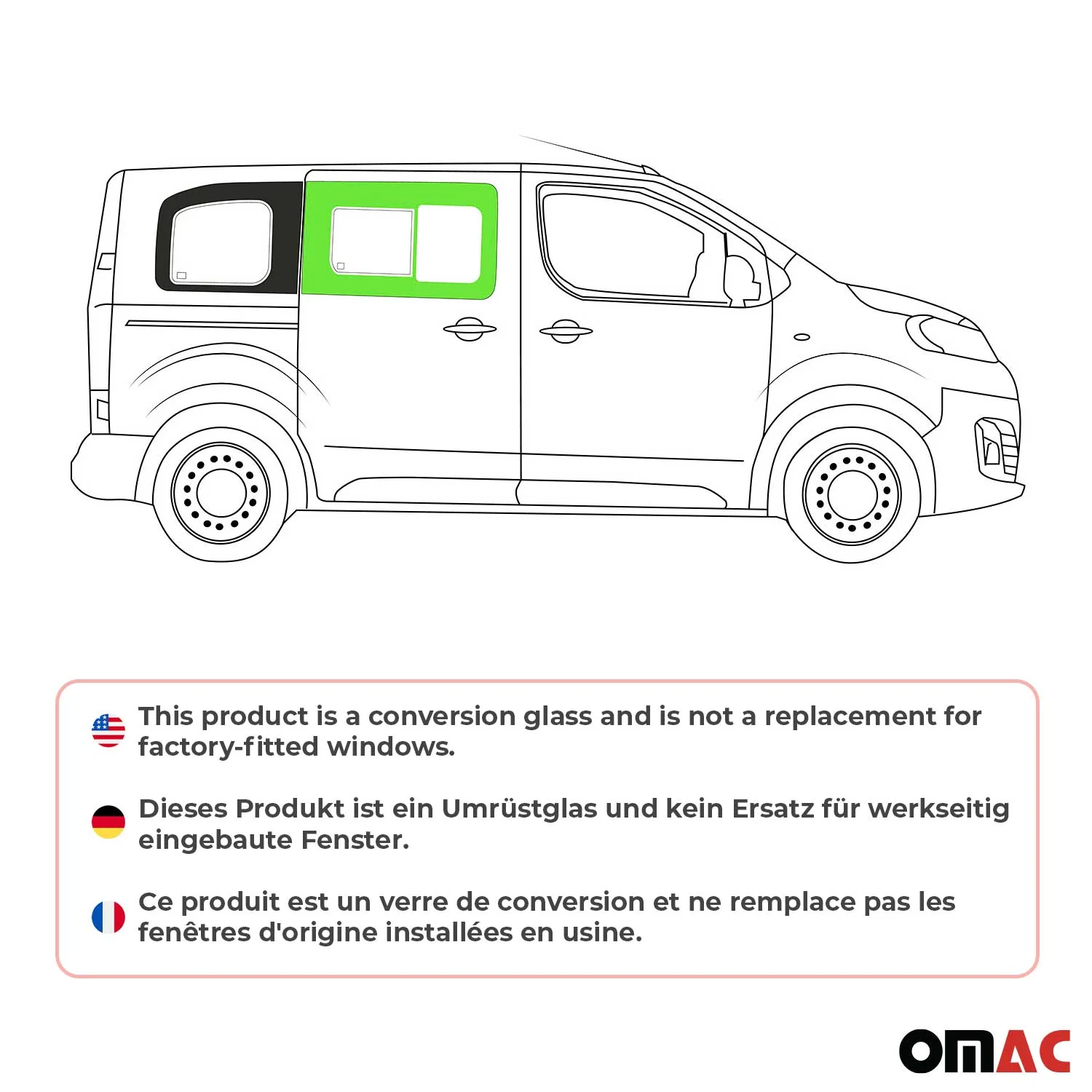 Vitre de Porte pour Toyota Proace 2016-2026 L1 Avant Droit Fenêtre coulissante - Image 2