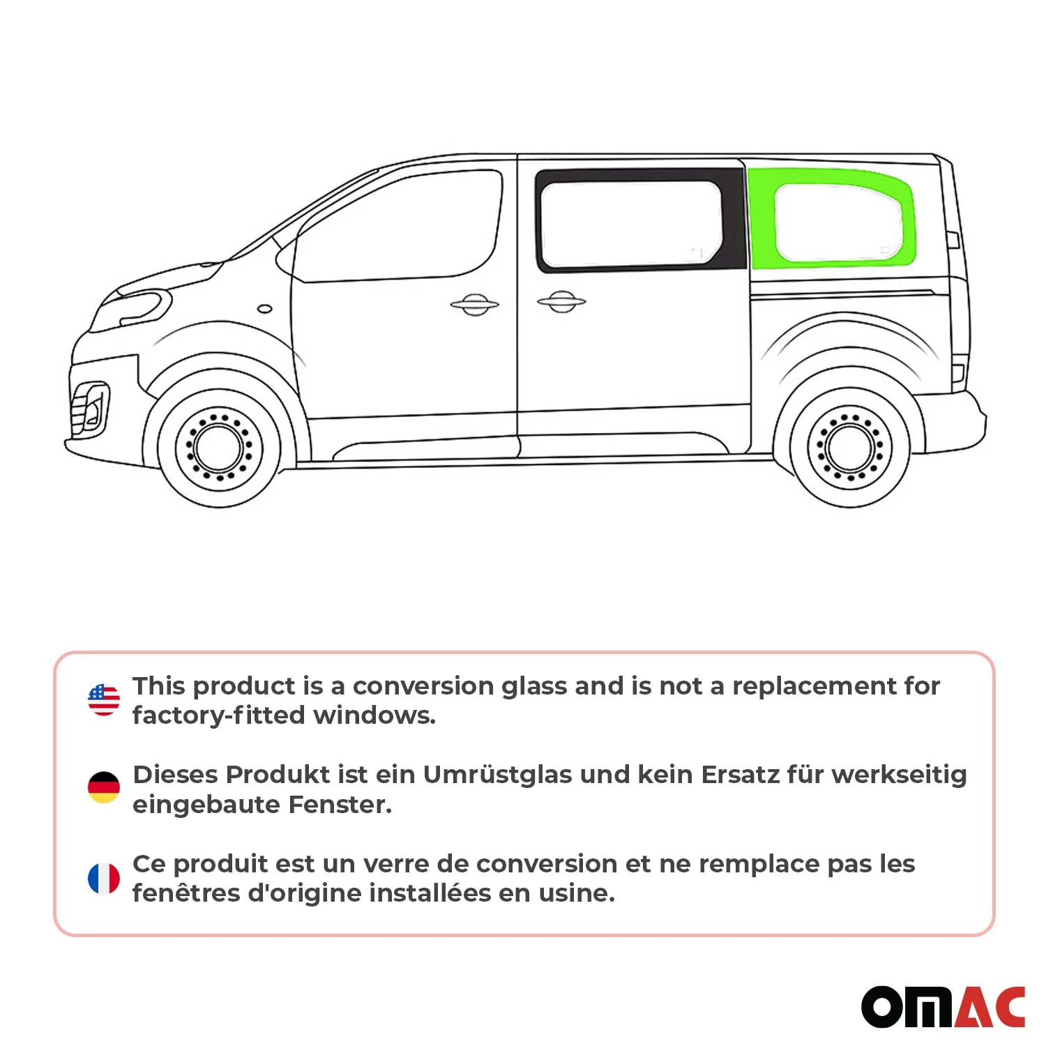 Vitre de Porte pour Toyota Proace 2016-2026 L2 Arrière Gauche Verre fixe - Image 2