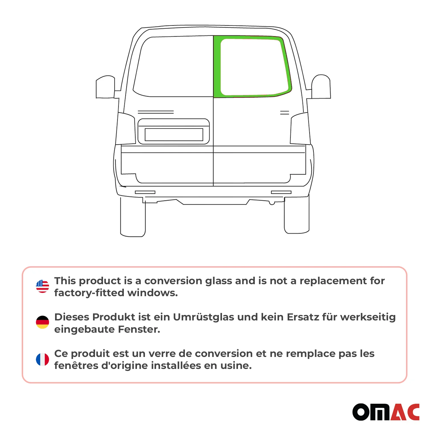 Vitre de Porte pour VW T6 T6.1 Transporter 2015-2024 L1/L2 Arriére Droit Fixe - Image 2