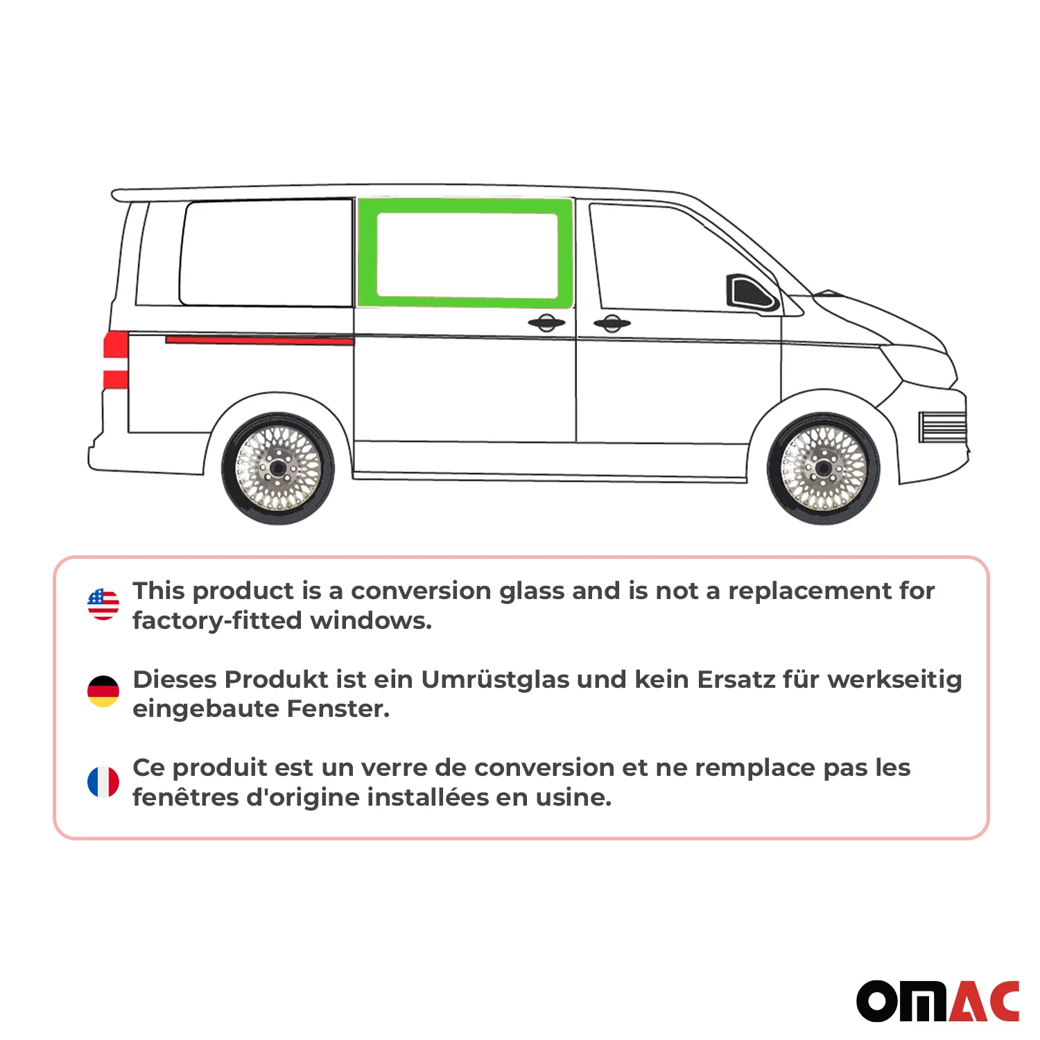 Vitre de Porte pour VW T6 T6.1 Transporter 2015-24 L1/L2 Avant Droit coulissante - Image 2